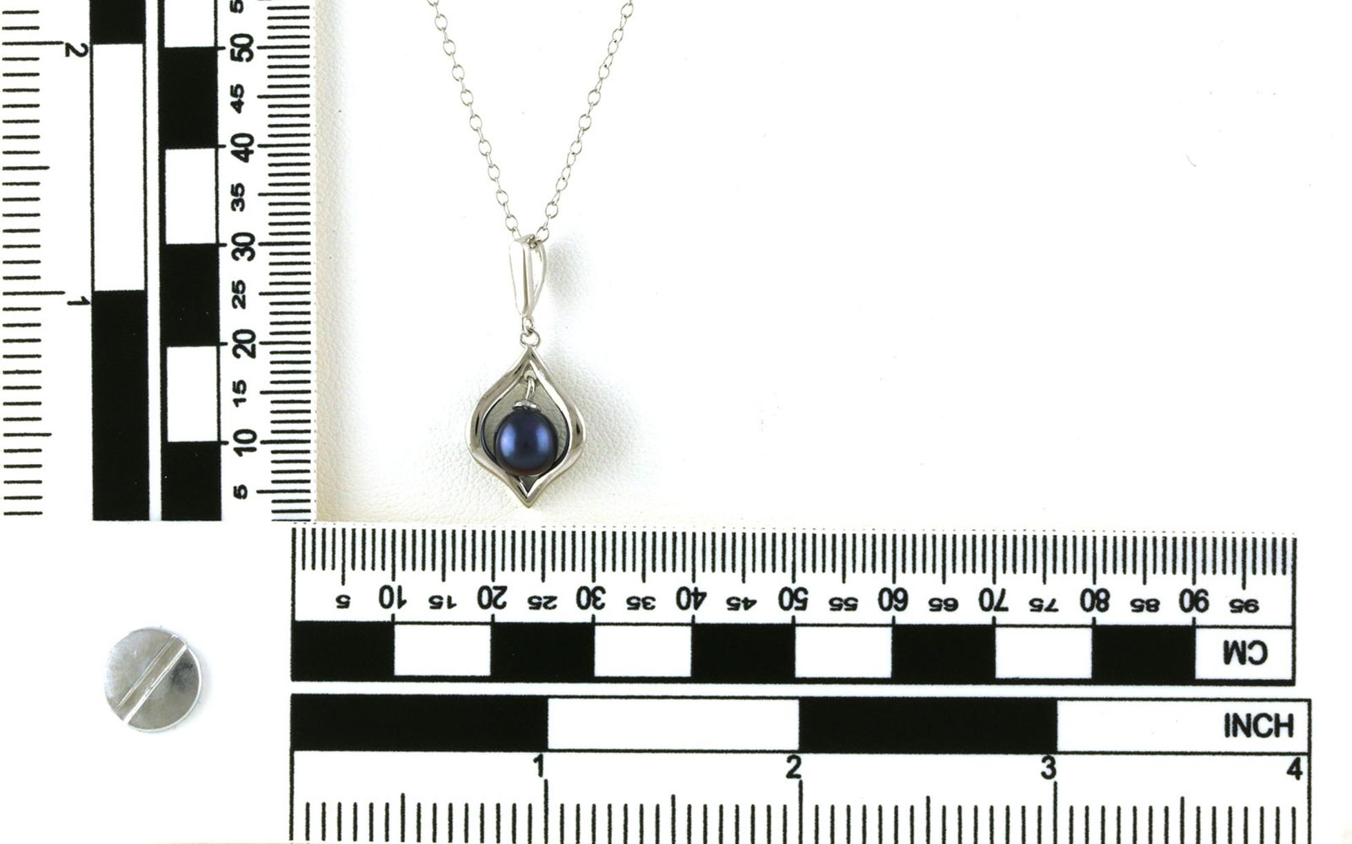 Tear Drop Dyed Black Pearl Necklace in Sterling Silver scale