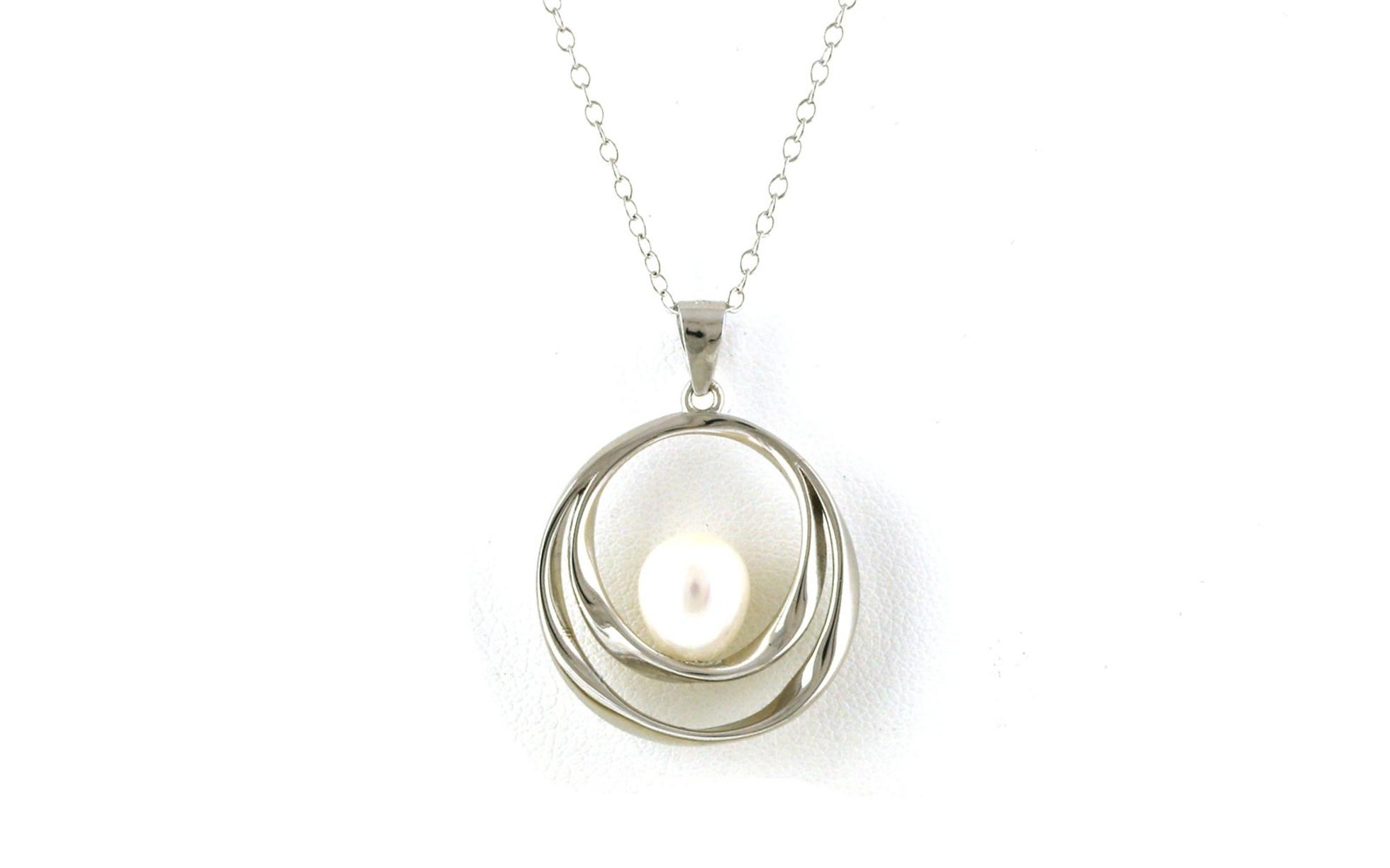 Double Circle Fresh Water Pearl Necklace in Sterling Silver