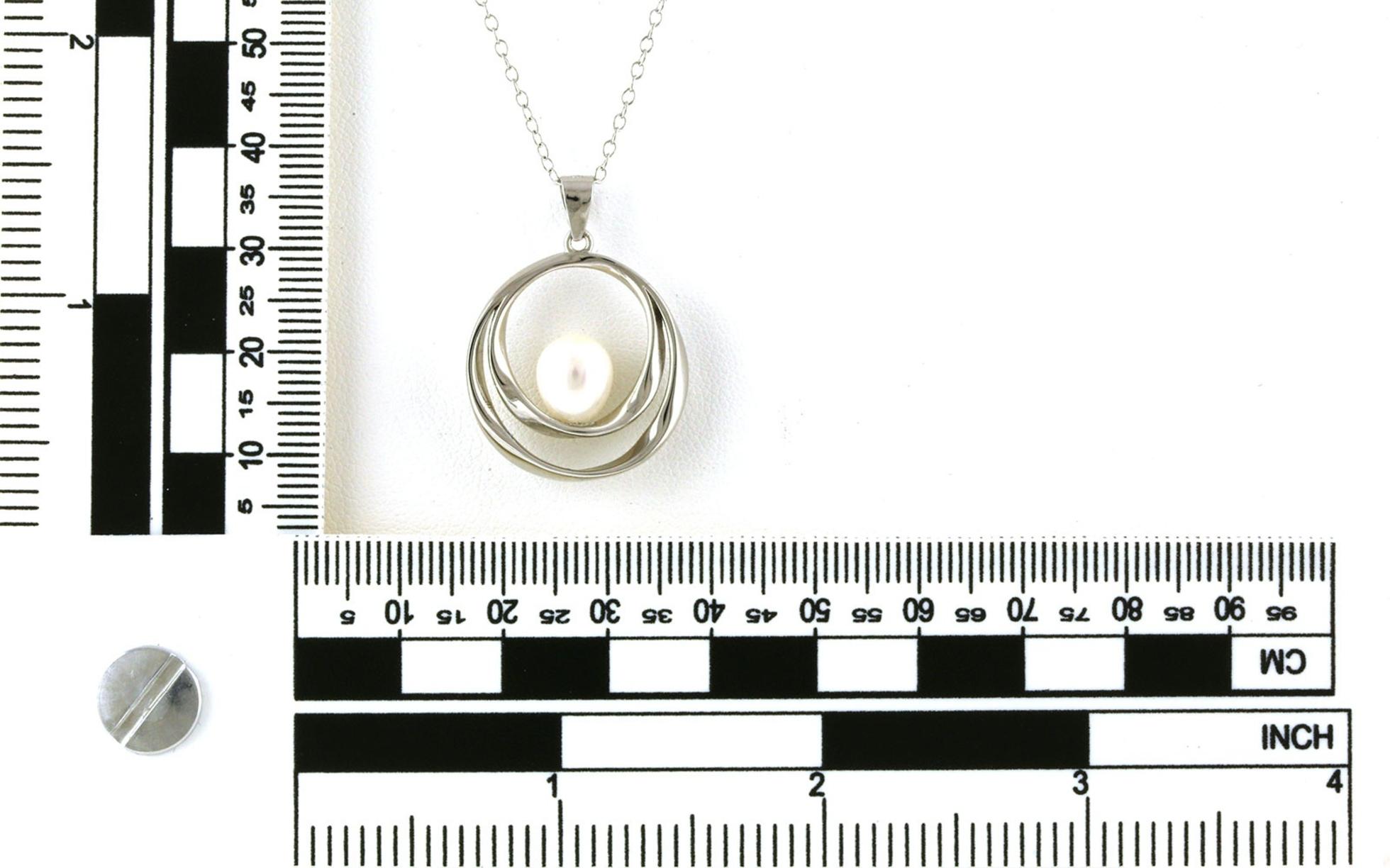 Double Circle Fresh Water Pearl Necklace in Sterling Silver scale