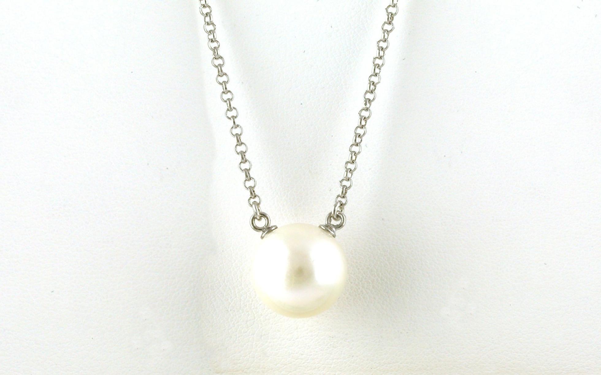 Solitaire-style Pearl Necklace on Split Chain in Sterling Silver