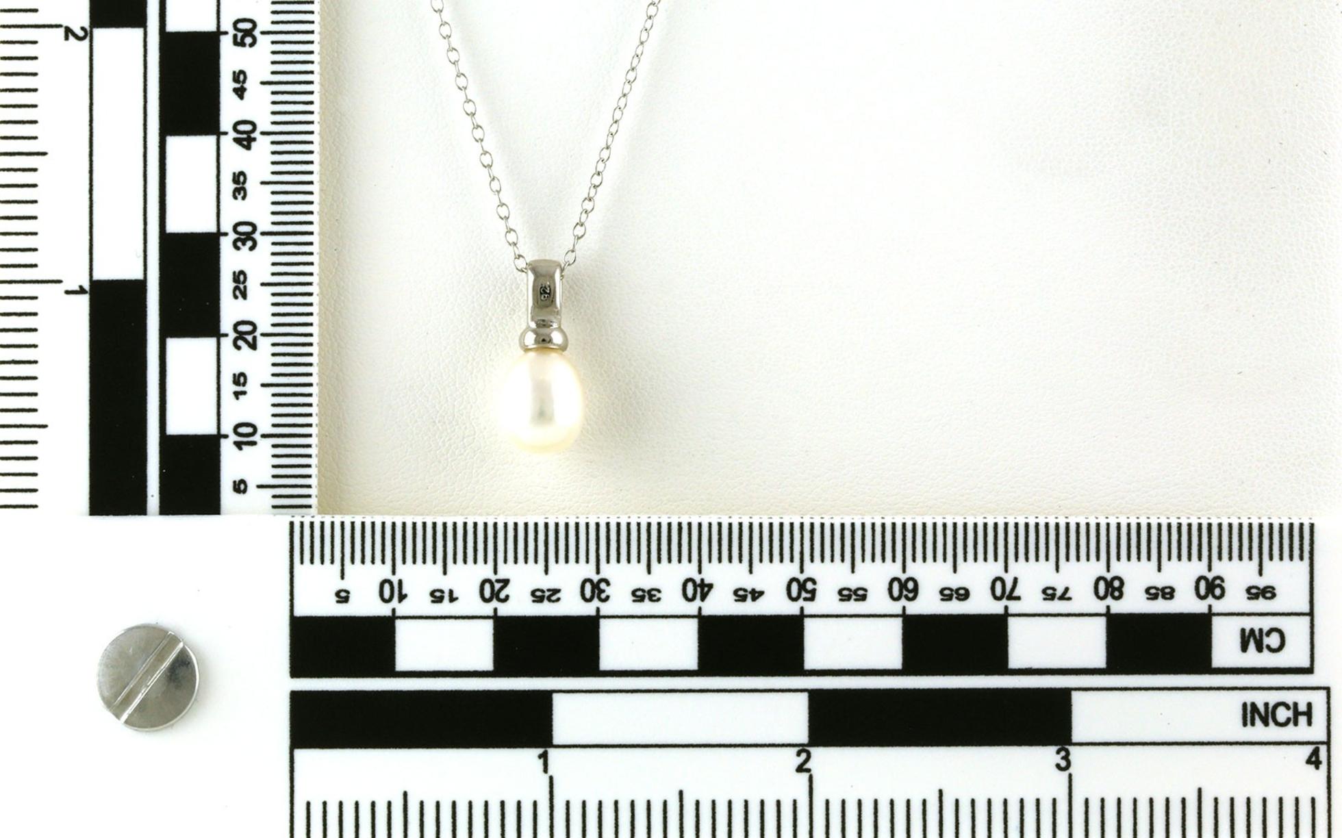 Solitaire-style Drop Pearl Necklace in Sterling Silver Scale