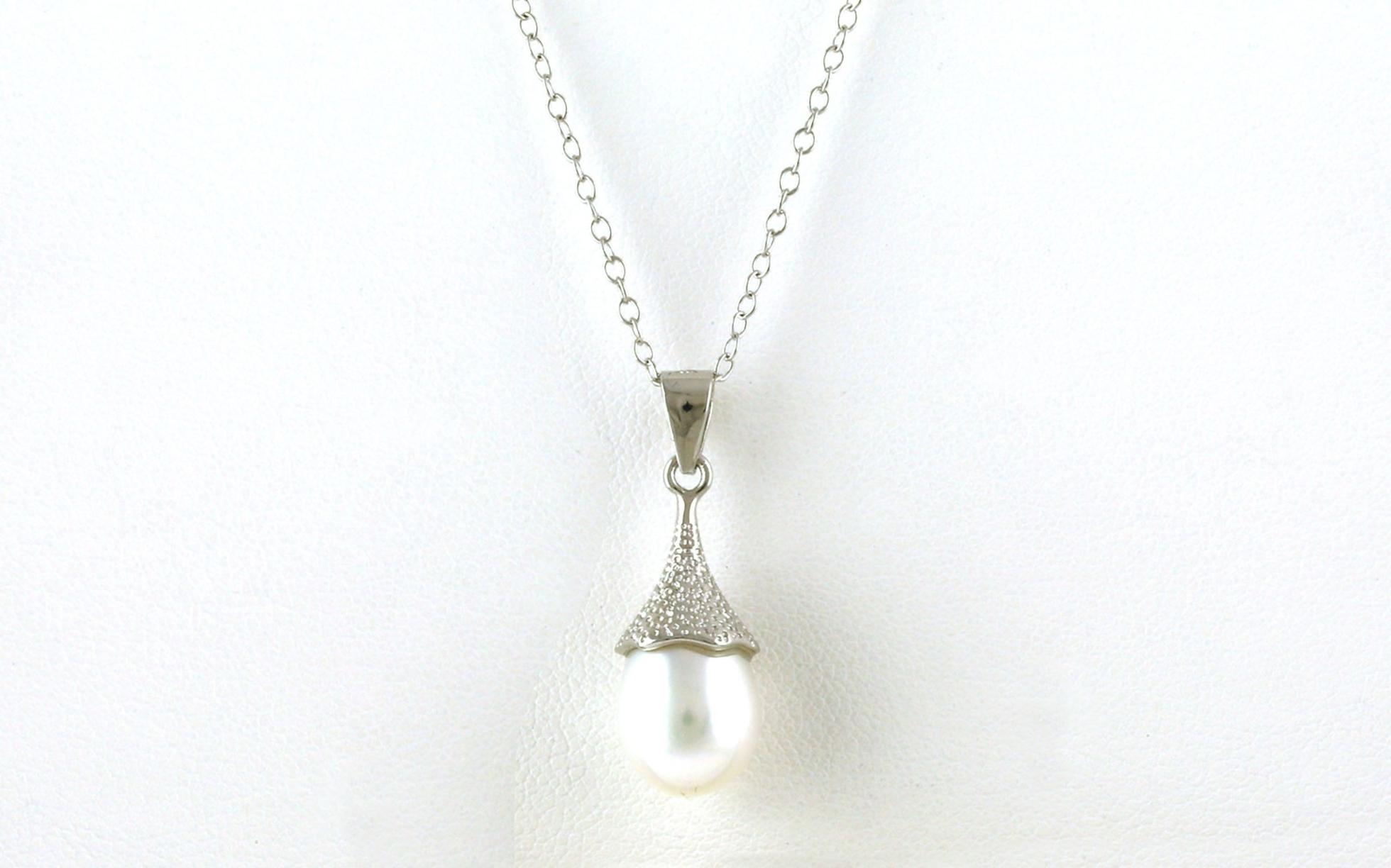 Solitaire-style Pearl Dangle Strand Necklace in Sterling Silver