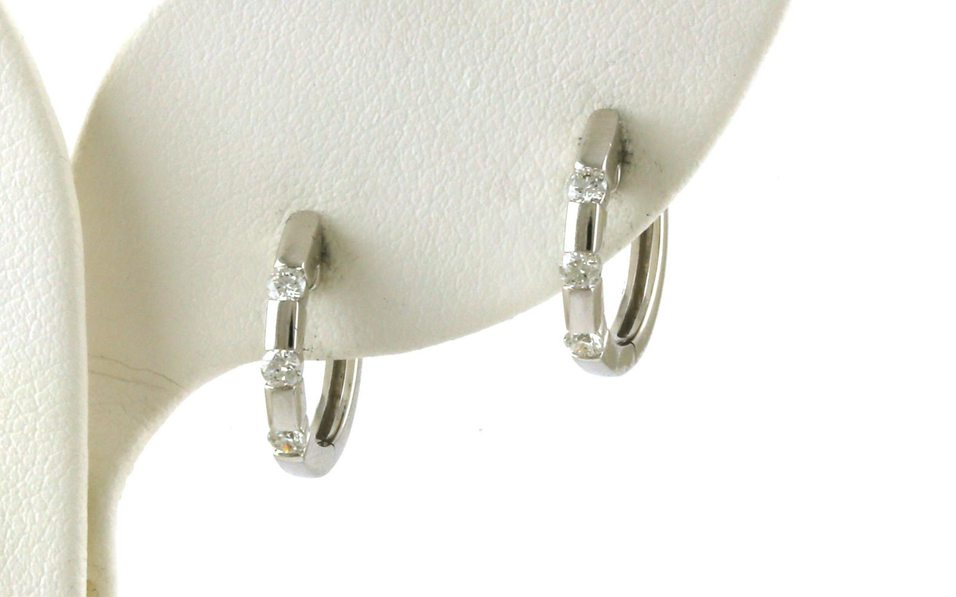 3-Stone Bar-set Diamond Huggie Hoop Earrings in White Gold (0.27cts TWT)