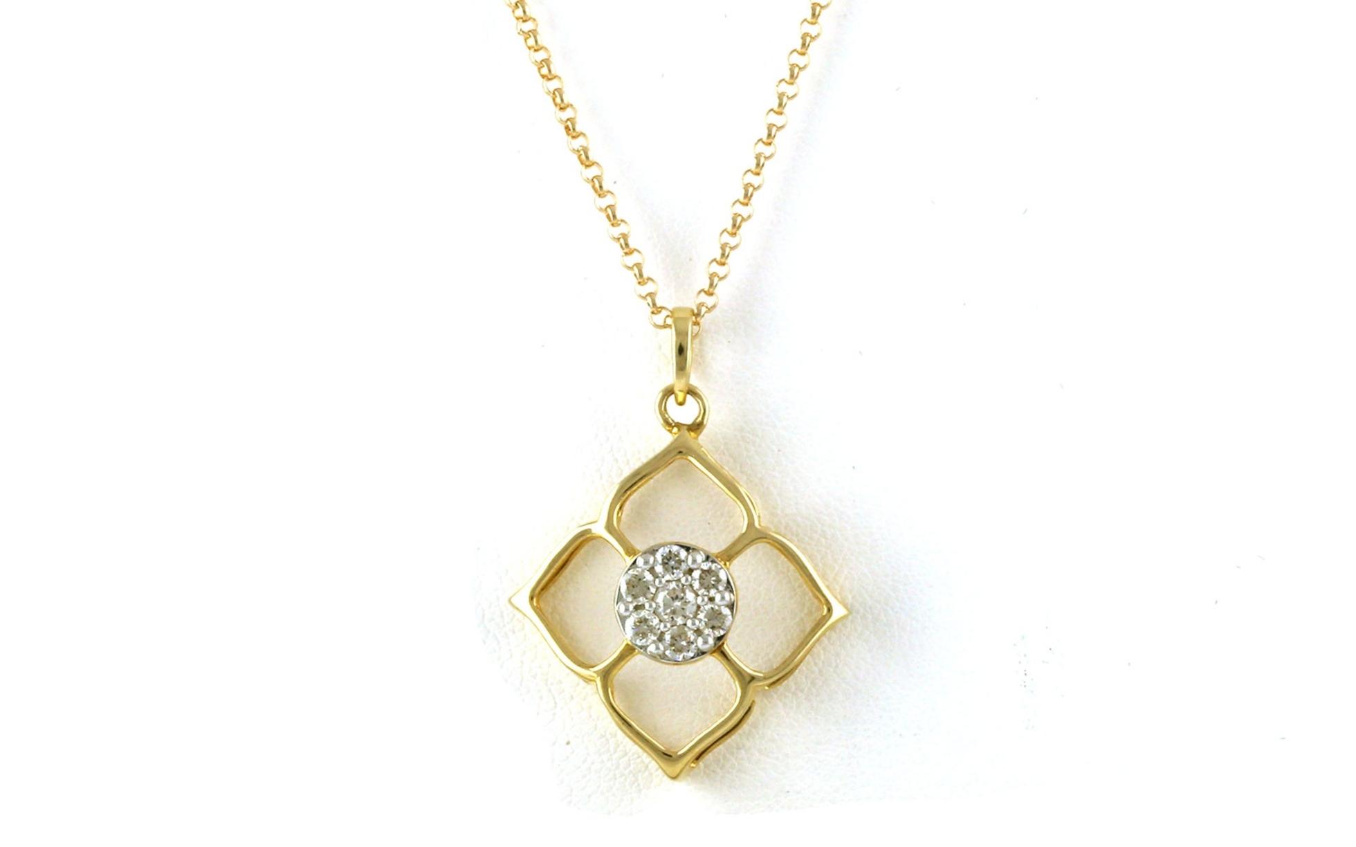 Floral Frame Diamond Cluster Necklace in Yellow Gold (0.42cts TWT)