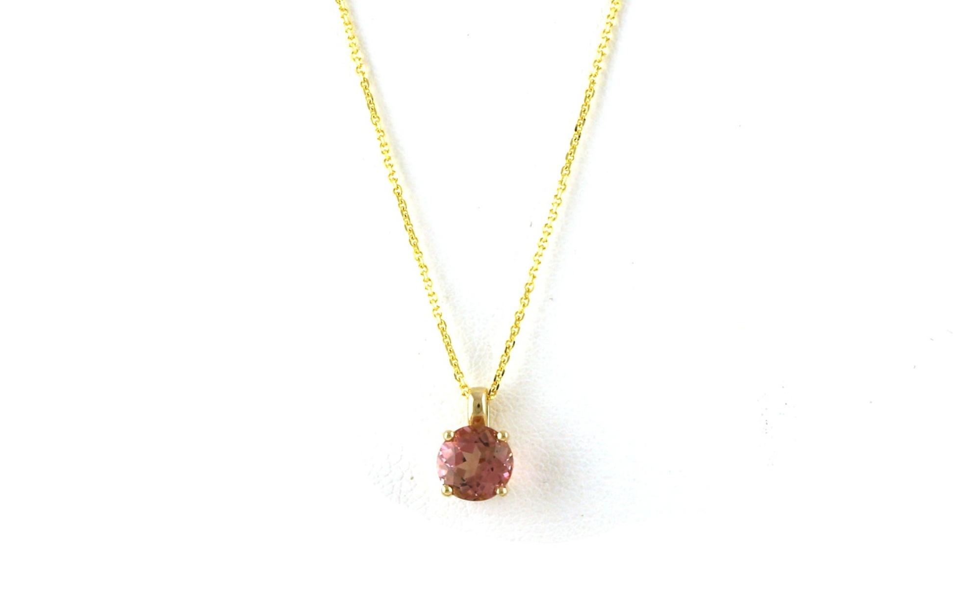 Solitaire-style 4-Prong Pink Tourmaline Necklace in Yellow Gold (1.03cts)