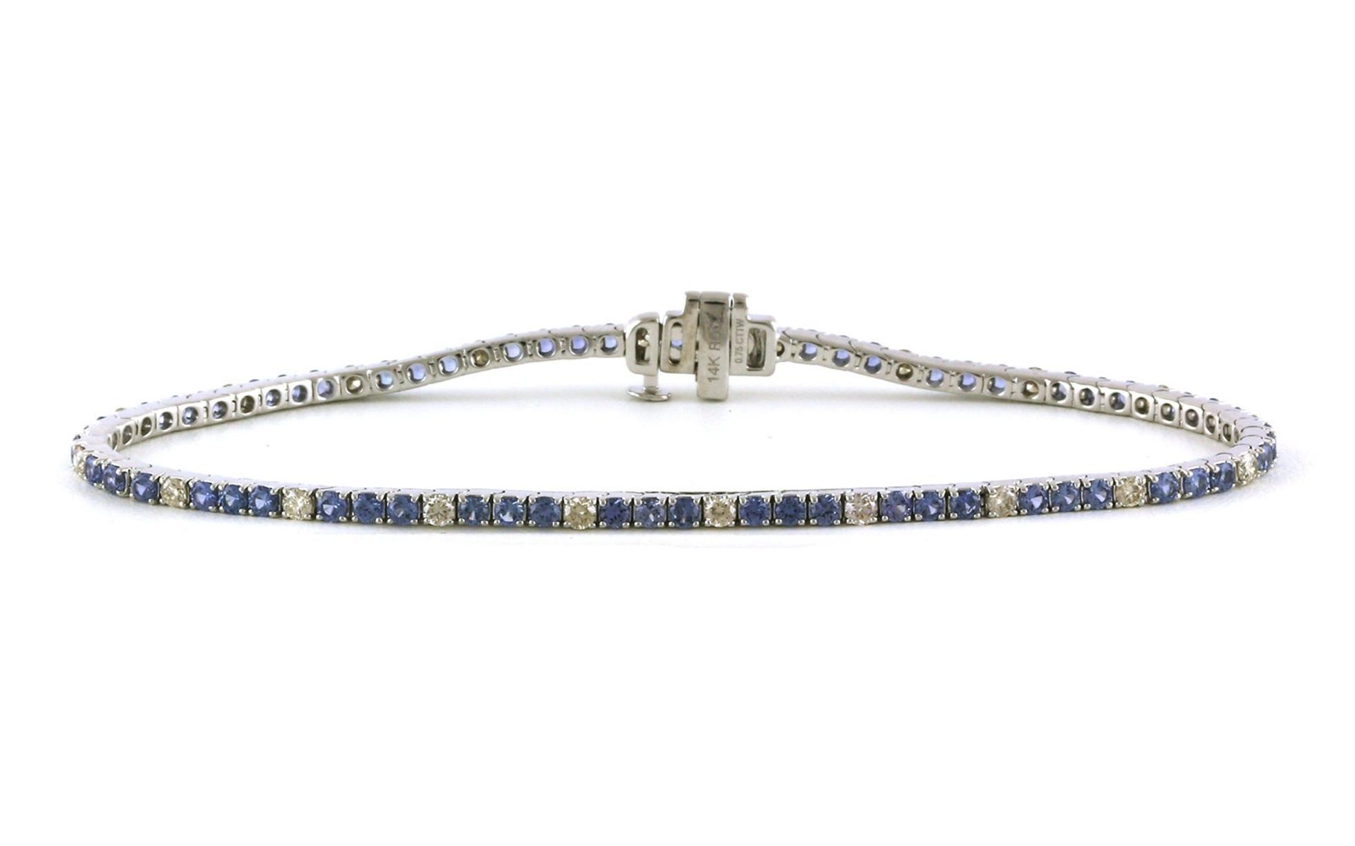 Alternating Three Montana Yogo Sapphires and One Diamond Tennis Bracelet in White Gold (3.08cts TWT)