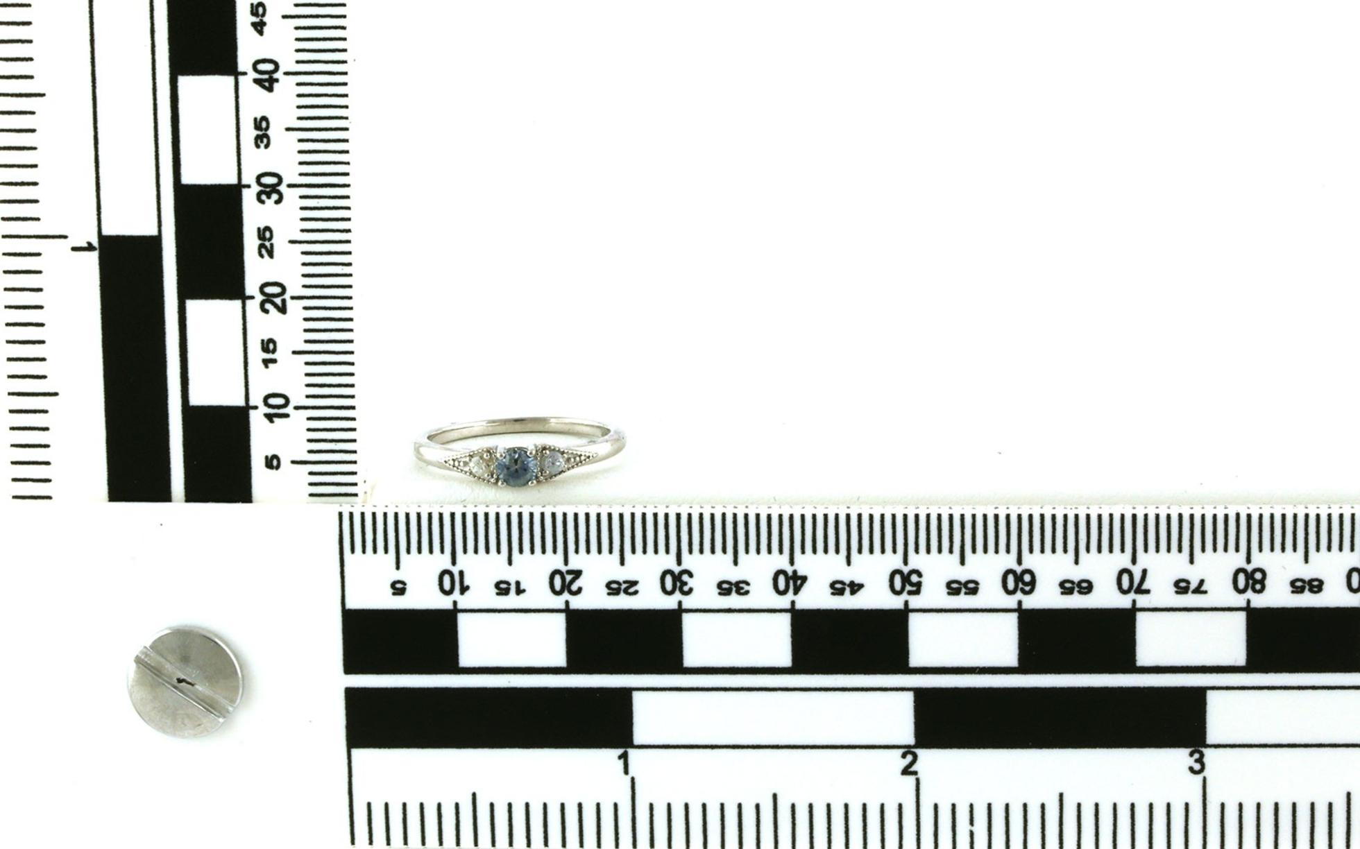 3-Stone Montana Sapphire and White Sapphire Ring with Milgrain Details in Sterling Silver (0.24cts TWT) scale