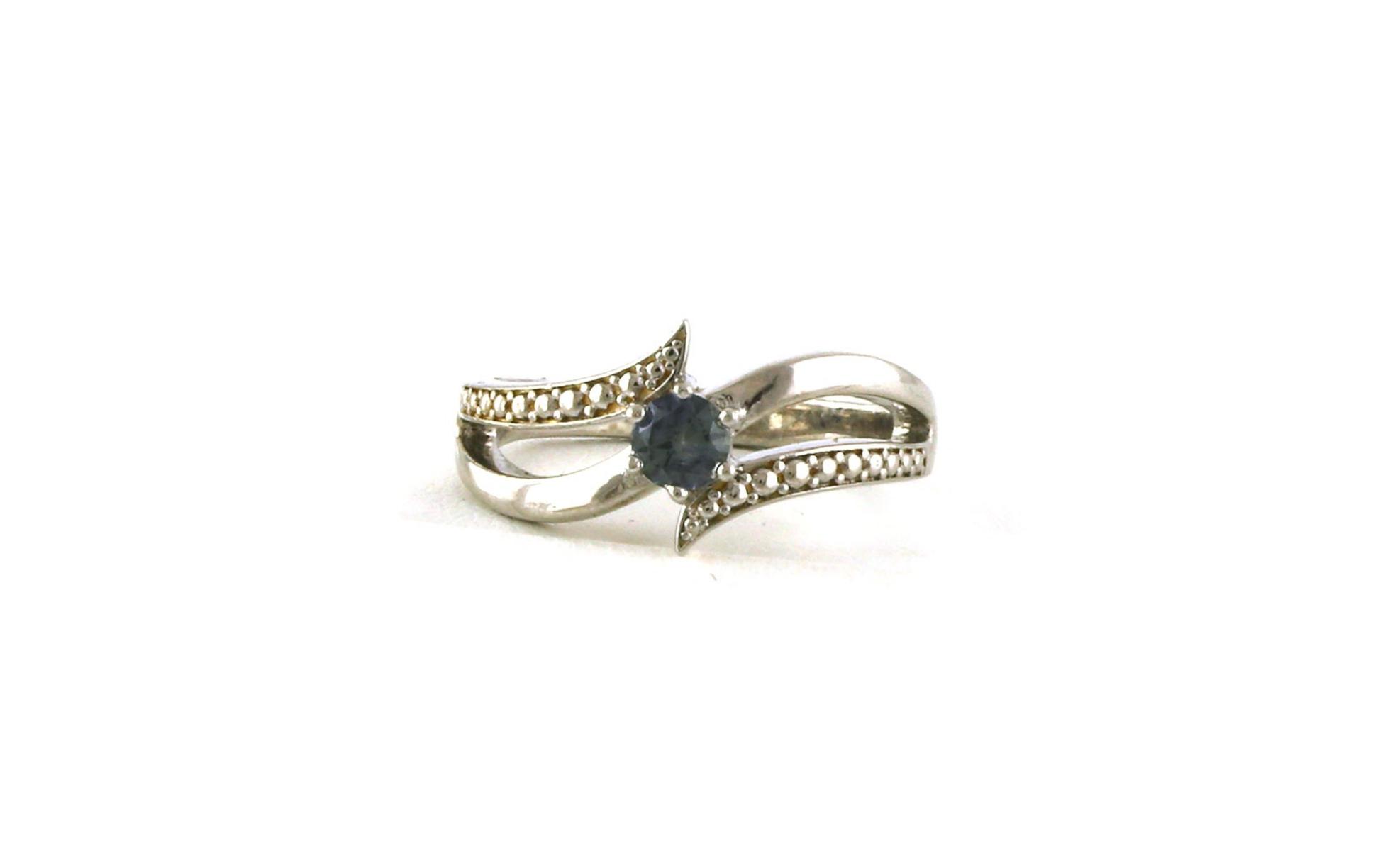 Solitaire Flared Bypass Montana Sapphire Ring with Beaded Texture in Sterling Silver (0.29cts)