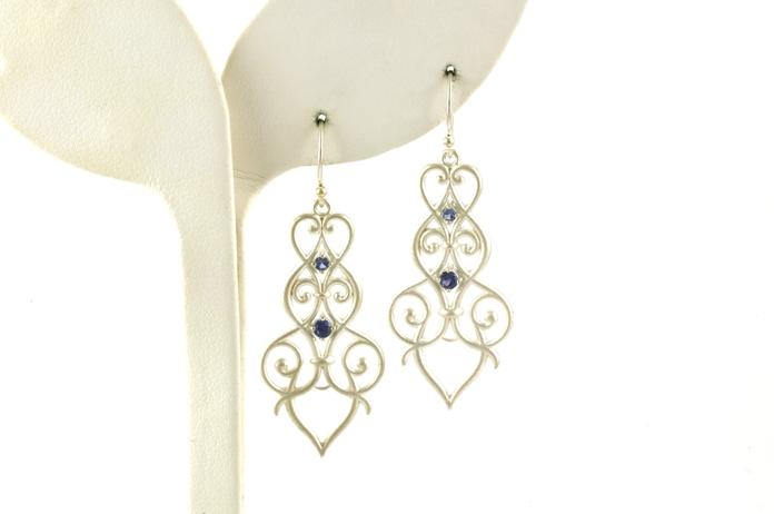 content/products/Filigree Montana Yogo Sapphire Dangle Earrings with Frosted Texture in Sterling Silver (0.22cts TWT)
