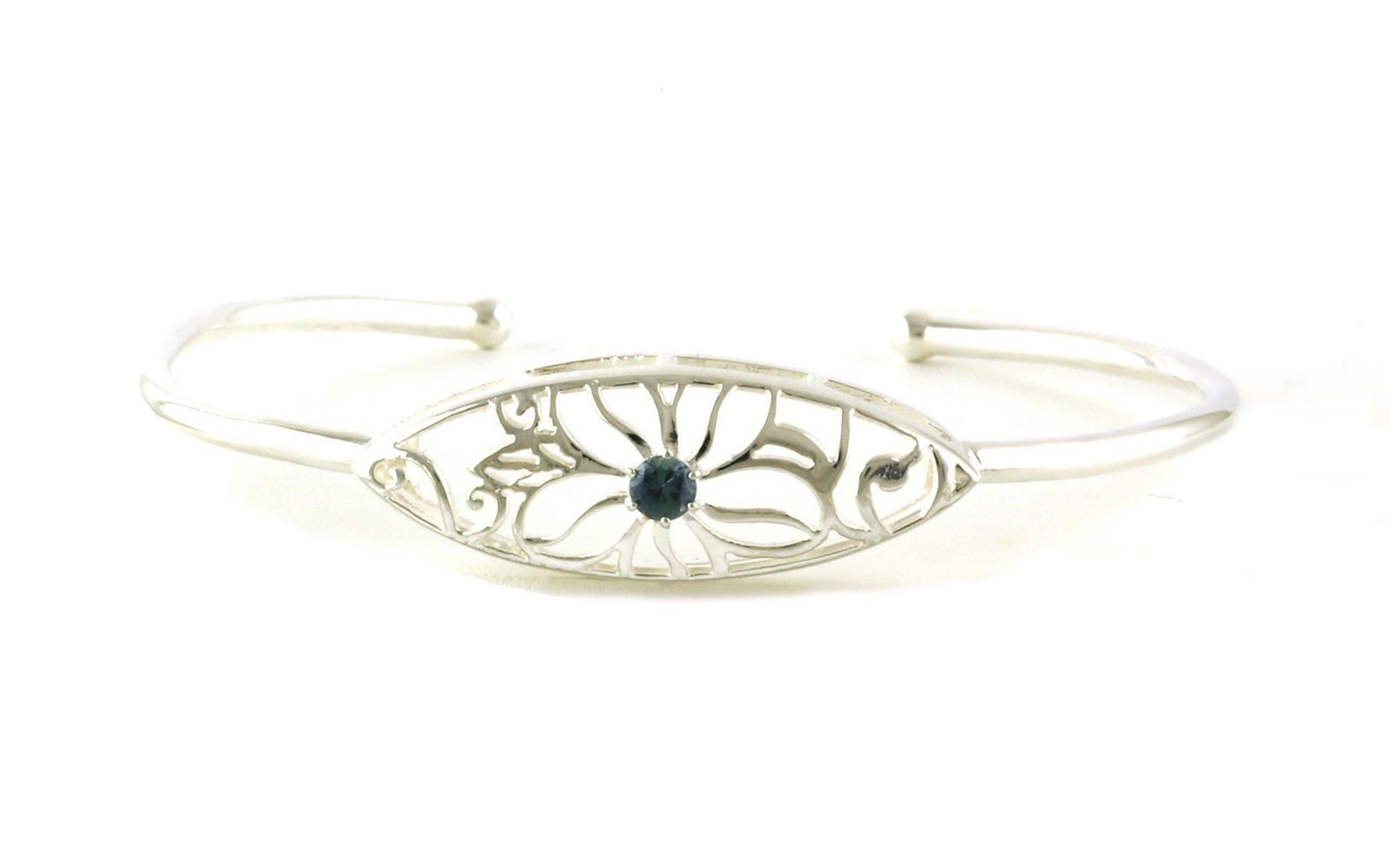 Floral Filigree Montana Sapphire Cuff Bracelet in Sterling Silver (0.20cts)