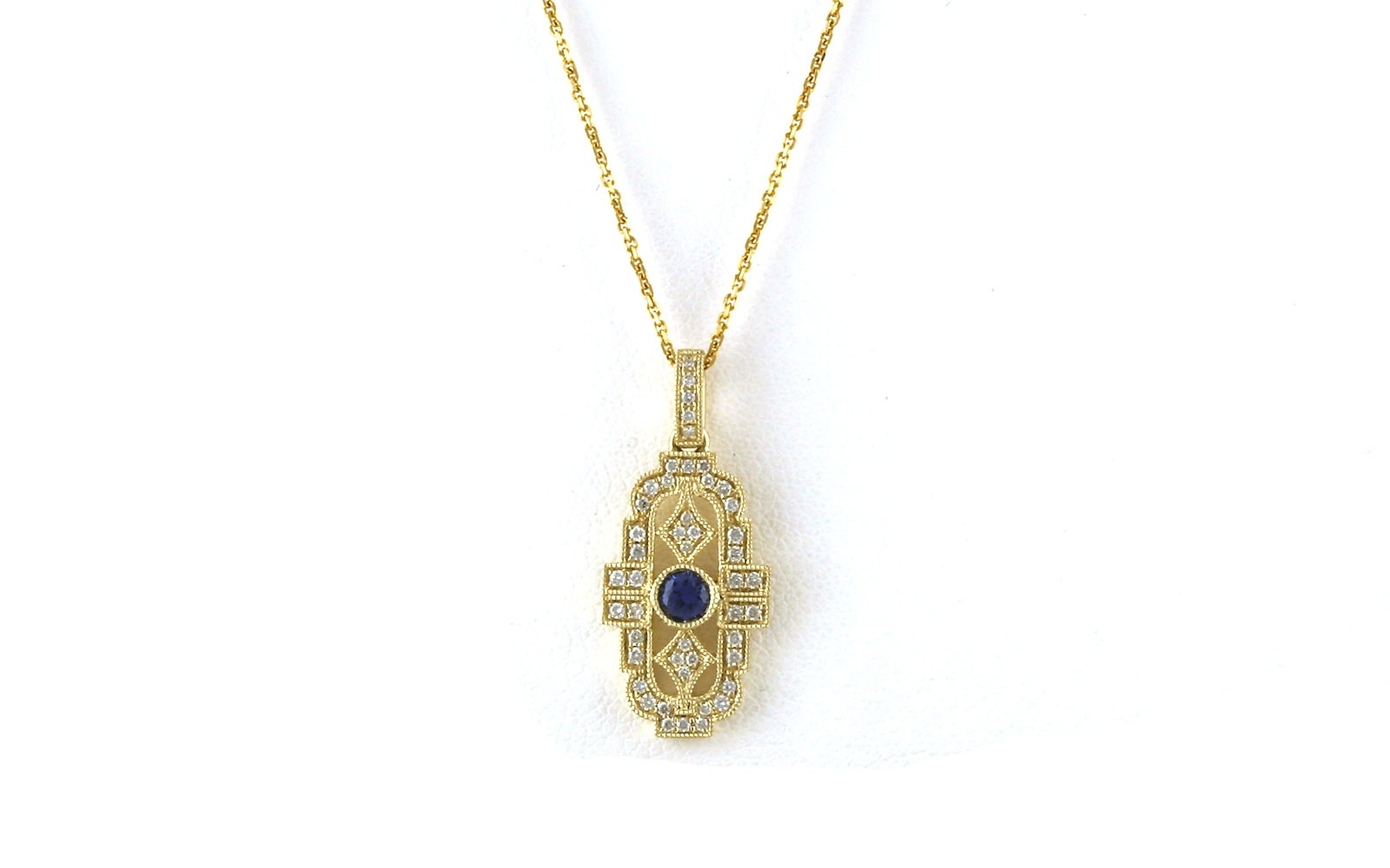 Art Deco Montana Yogo Sapphire and Diamond Necklace in Yellow Gold (0.29cts TWT)