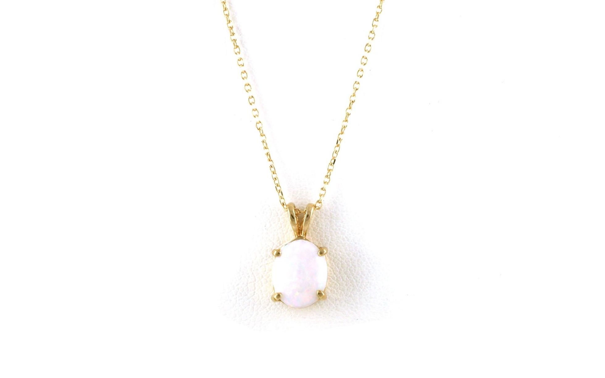 Estate Piece: Solitaire-Style Oval Cabochon Opal Necklace in Yellow Gold