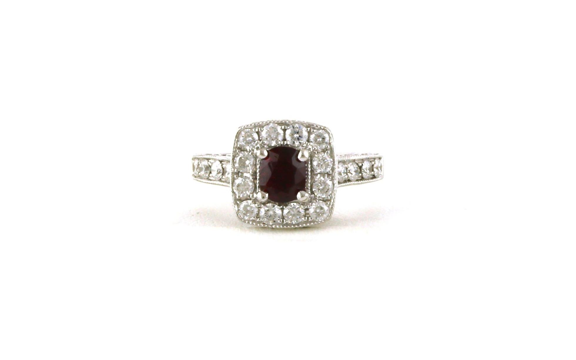 Estate Piece: Square Halo-style Ruby and Diamond Ring in White Gold (1.02cts TWT)