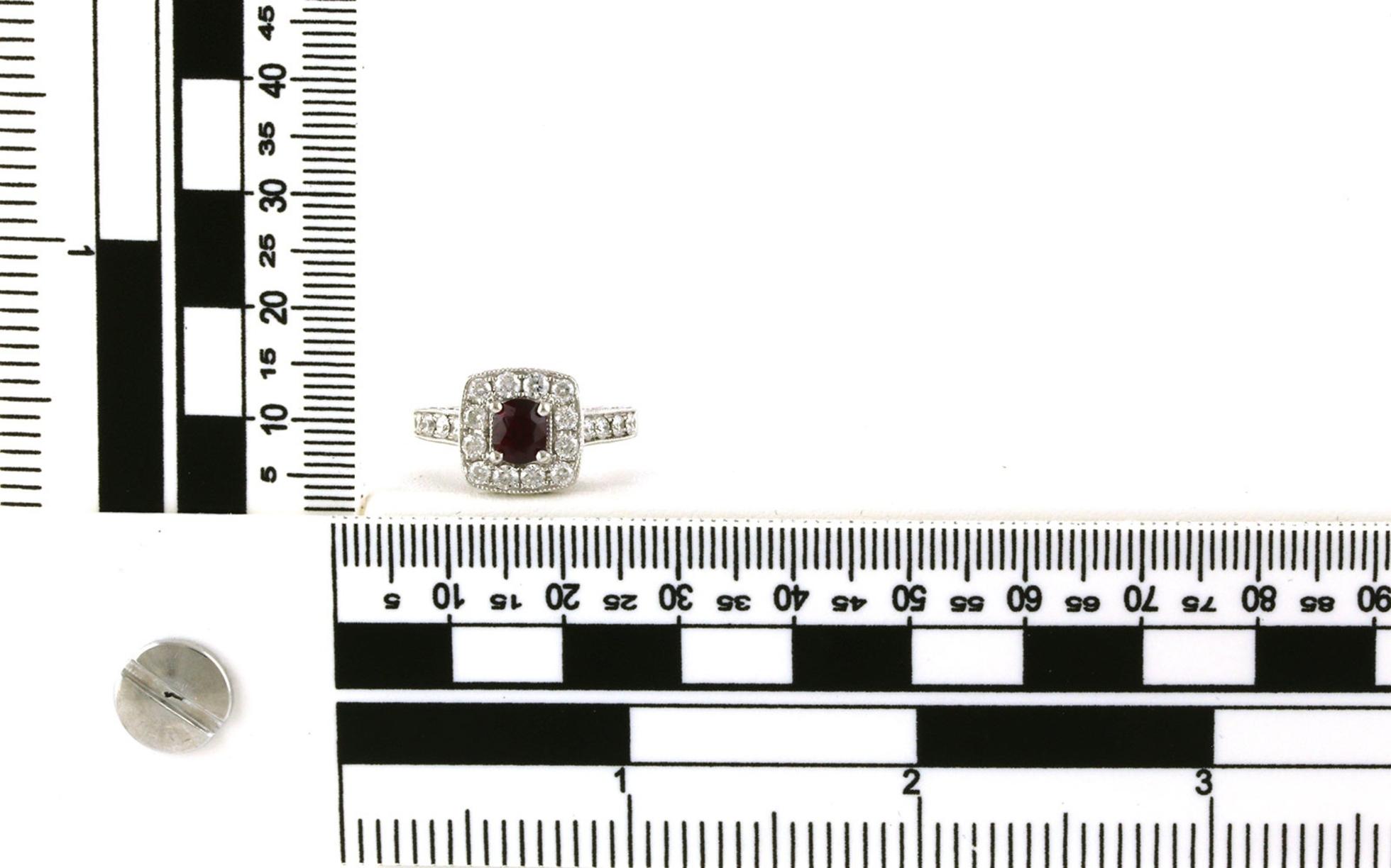 Estate Piece: Square Halo-style Ruby and Diamond Ring in White Gold (1.02cts TWT) scale