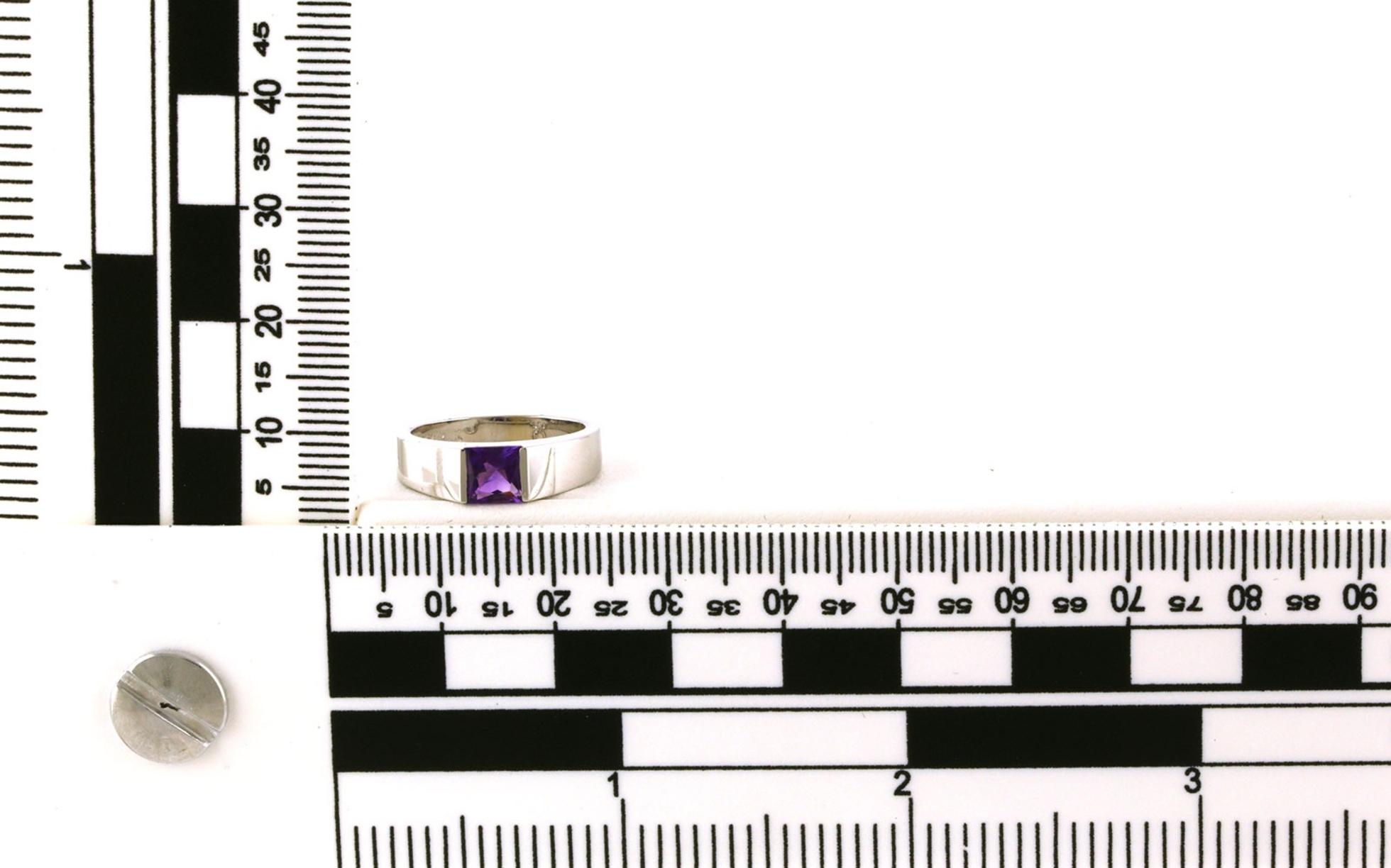 Estate Piece: Solitaire Channel-set Princess-cut Amethyst Ring in White Gold (0.60cts) scale