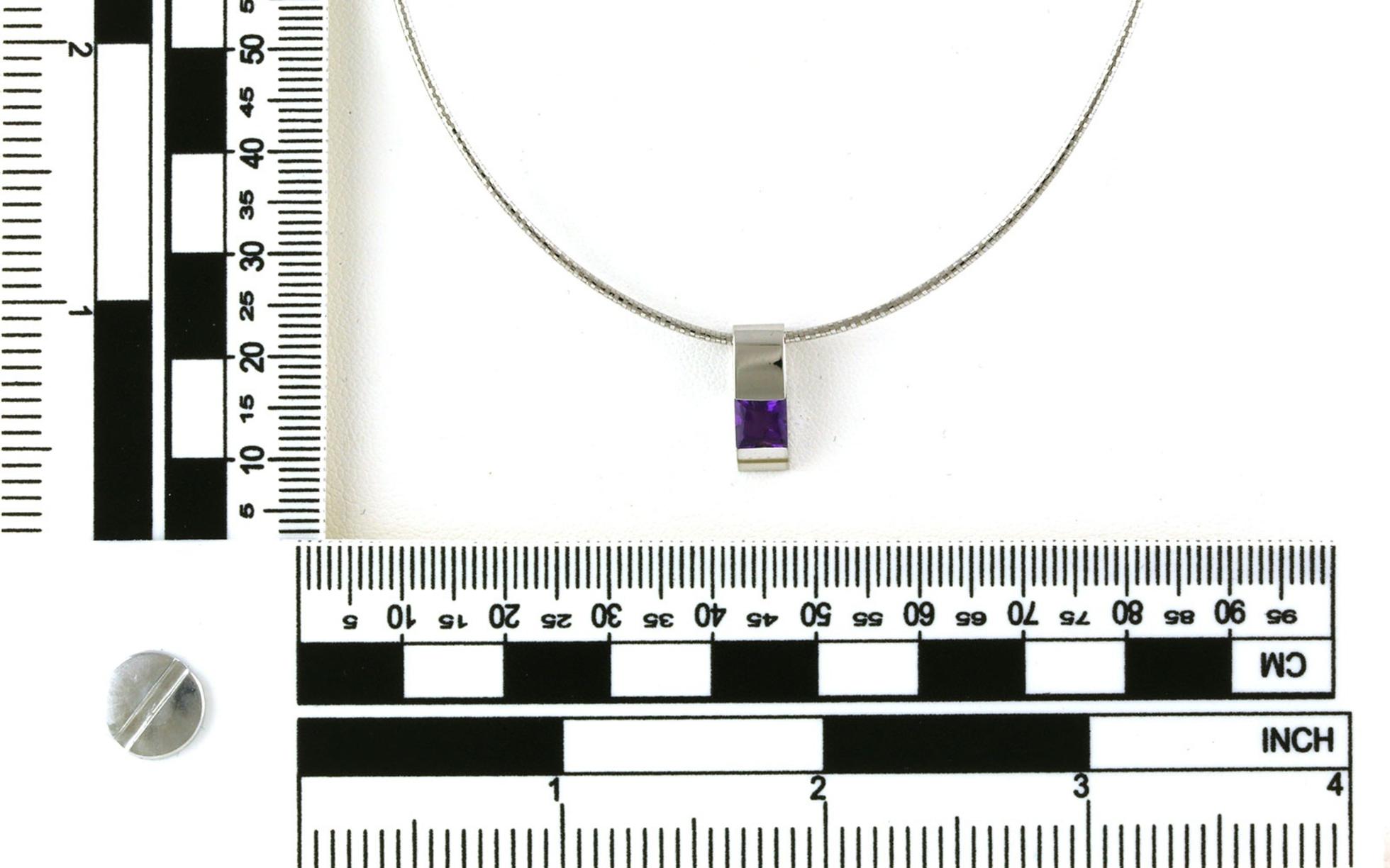 Estate Piece: Solitaire-style Bar-set Princess-cut Amethyst Necklace in White Gold (0.60cts) scale