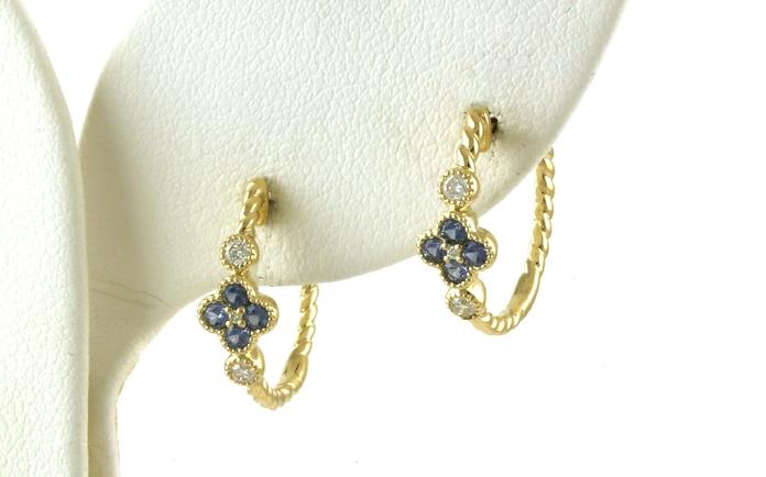 content/products/Floral Montana Yogo Sapphire and Diamond Cluster Hoop Earrings with Bead Detail in Yellow Gold (0.41cts TWT)