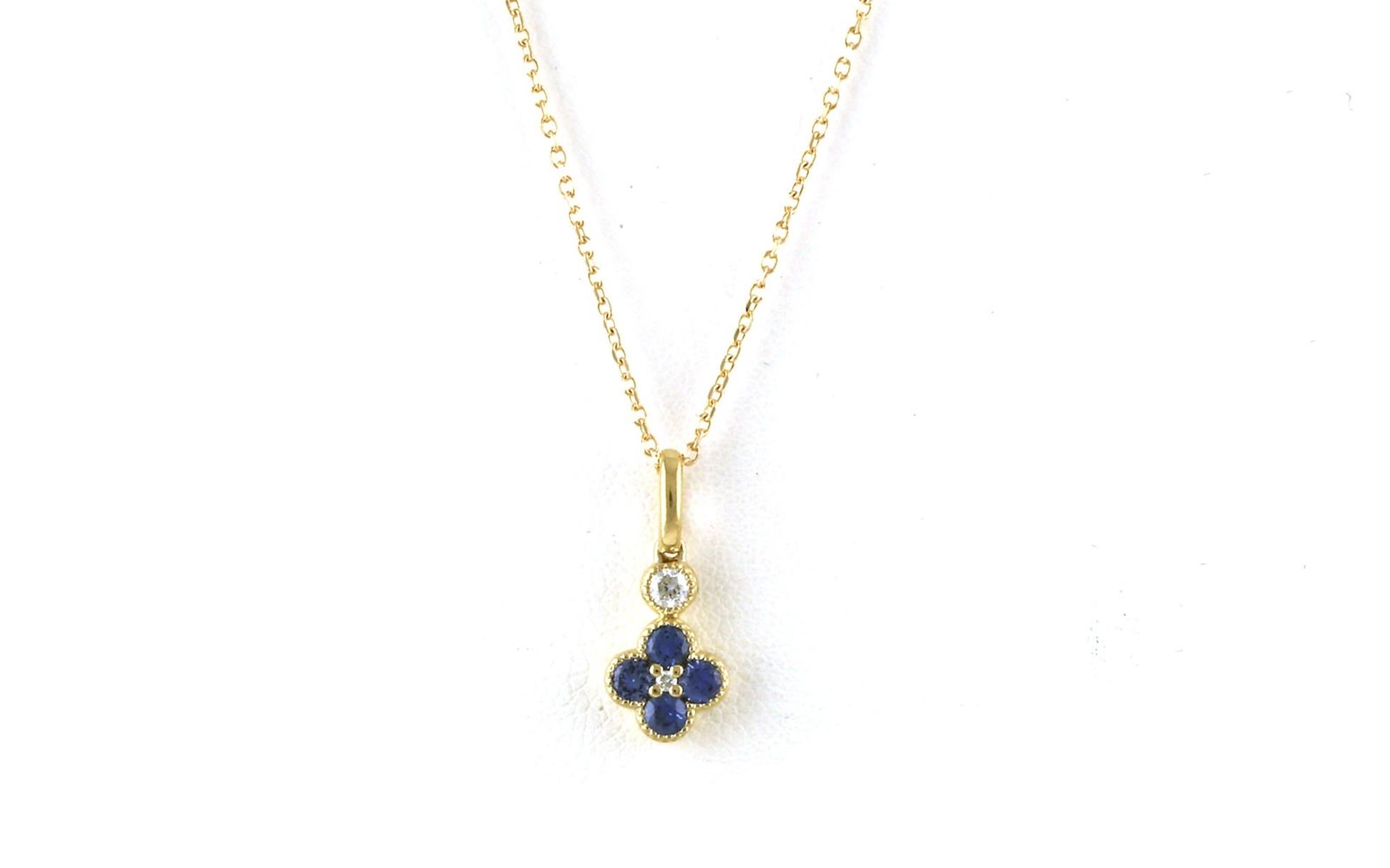 Floral 4-Stone Cluster Montana Yogo Sapphire and Diamond Necklace in Yellow Gold (0.42cts TWT)