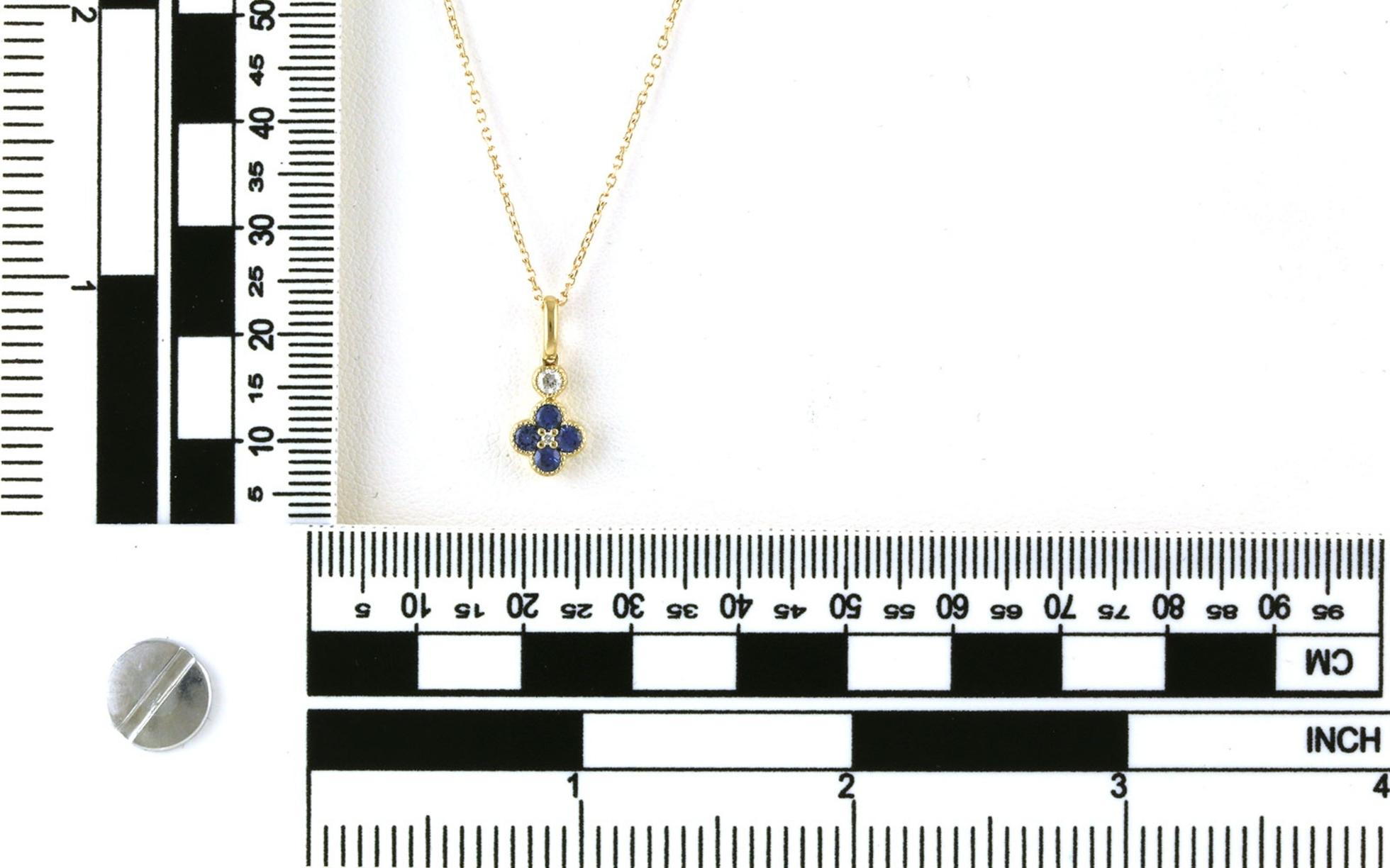 Floral 4-Stone Cluster Montana Yogo Sapphire and Diamond Necklace in Yellow Gold (0.42cts TWT) scale