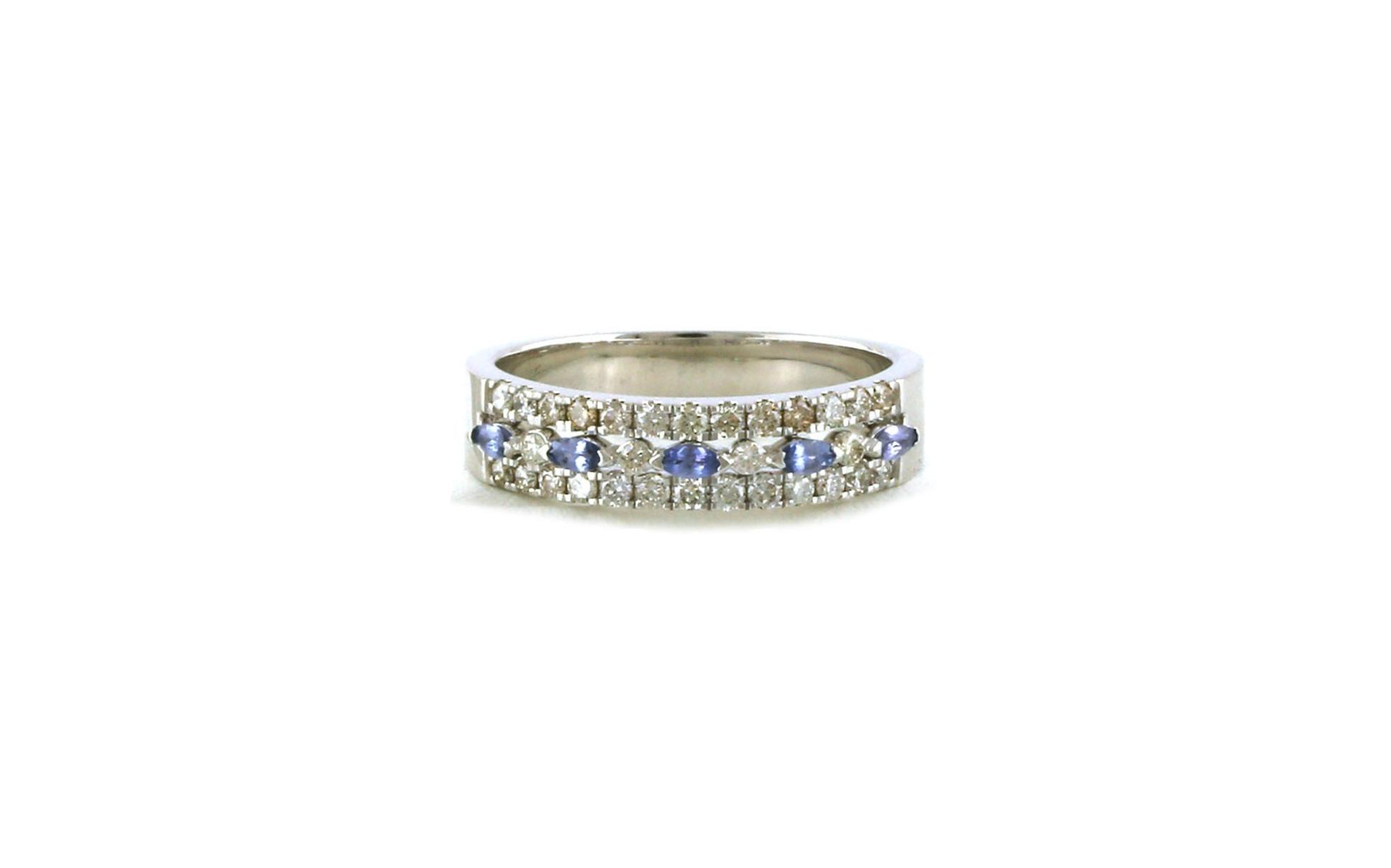 3-Row Pave Marquise-cut Montana Yogo Sapphire and Diamond Band in White Gold (0.59cts TWT)