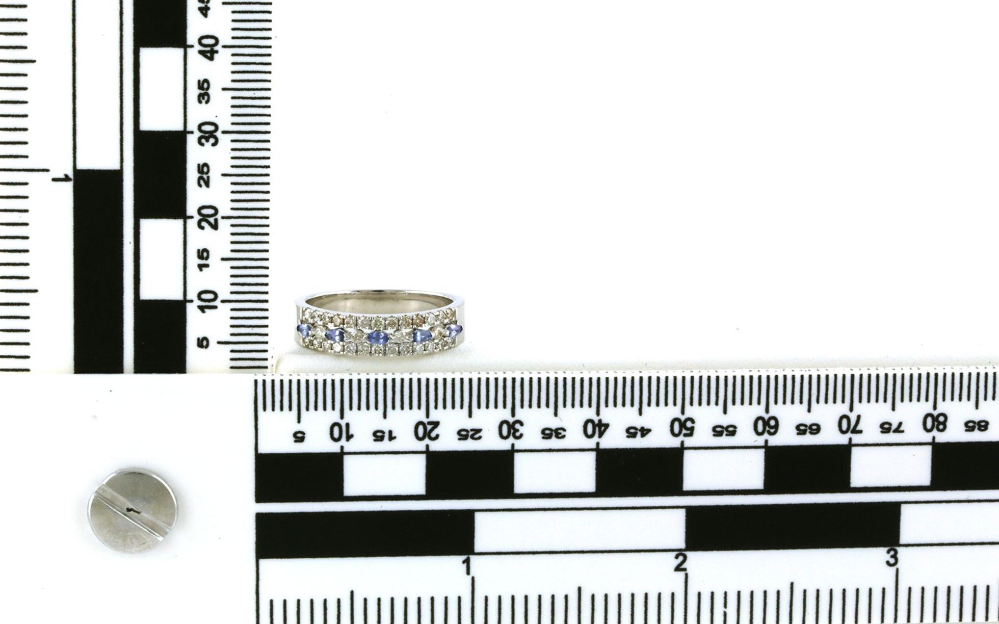 3-Row Pave Marquise-cut Montana Yogo Sapphire and Diamond Band in White Gold (0.59cts TWT) scale