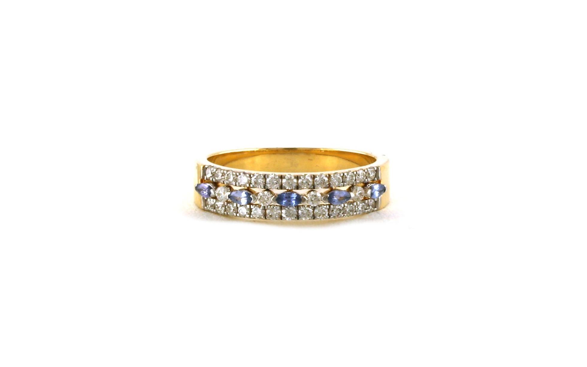 3-Row Pave Marquise-cut Montana Yogo Sapphire and Diamond Band in Yellow Gold (0.62cts TWT)