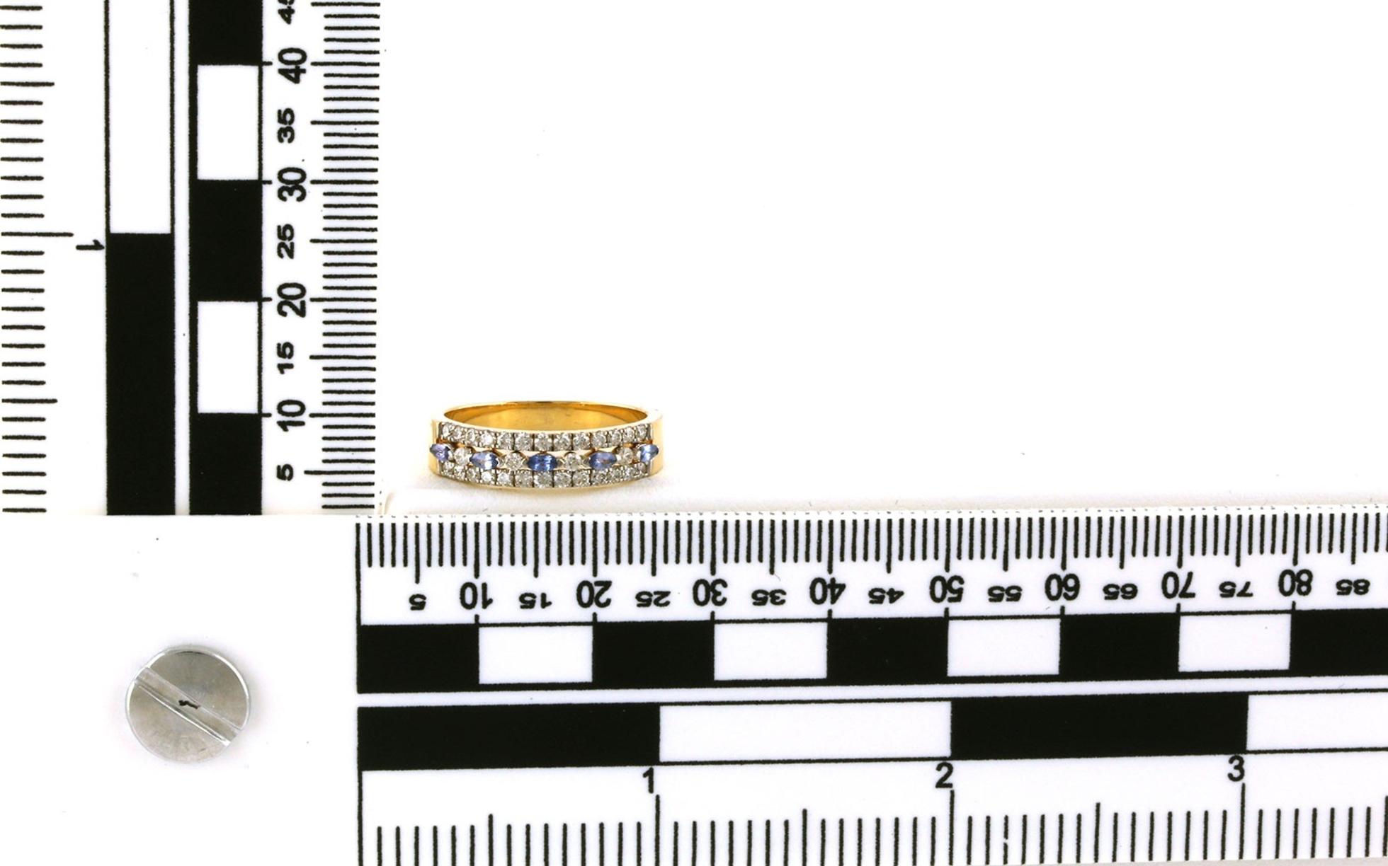 3-Row Pave Marquise-cut Montana Yogo Sapphire and Diamond Band in Yellow Gold (0.62cts TWT) scale