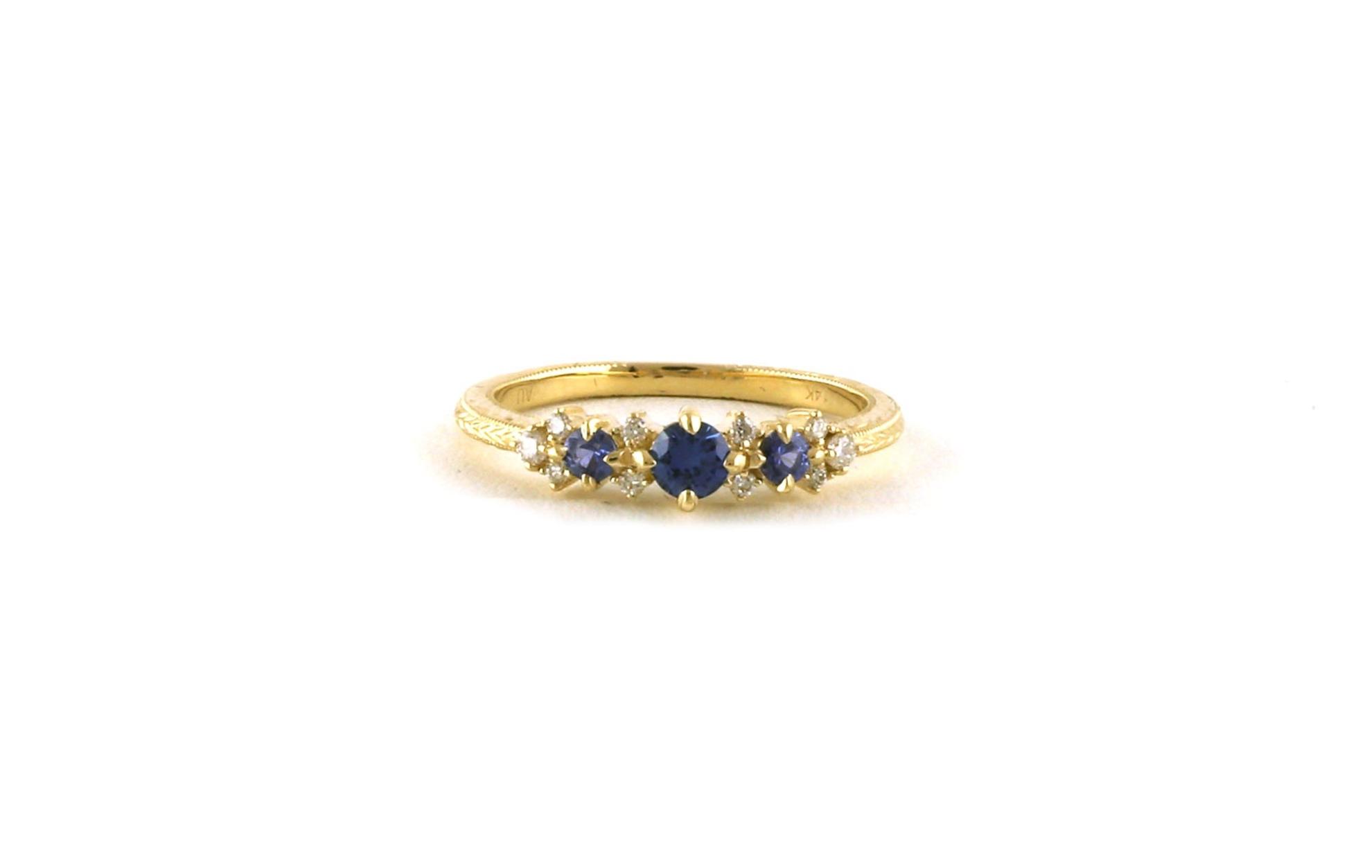 13-Stone Graduated Montana Yogo Sapphire and Diamond Cluster Ring in Yellow Gold (0.43cts TWT)