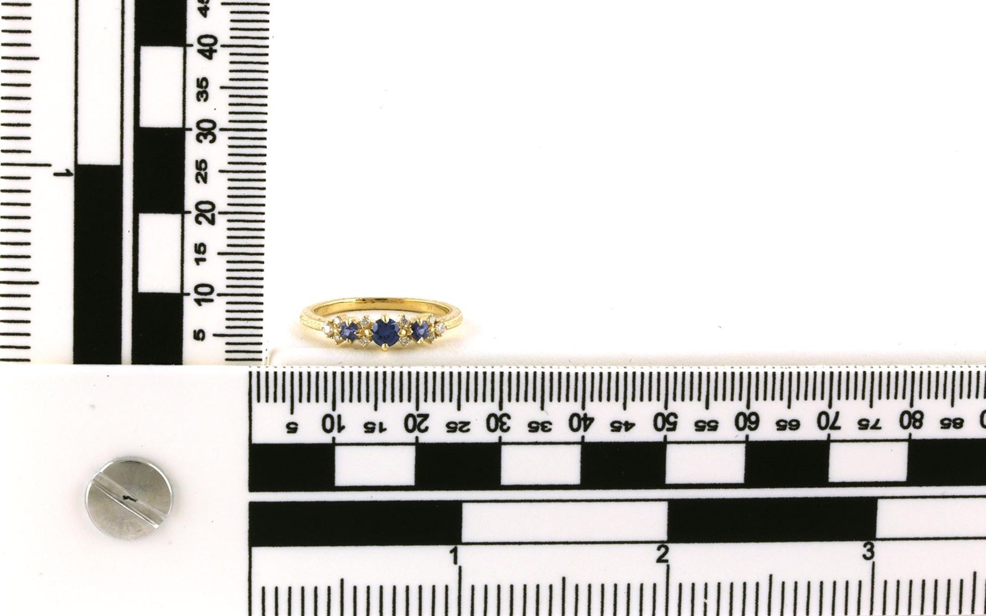 13-Stone Graduated Montana Yogo Sapphire and Diamond Cluster Ring in Yellow Gold (0.43cts TWT) scale