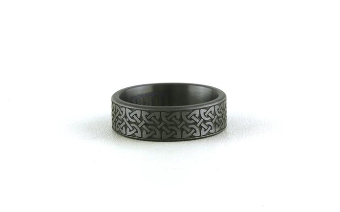 content/products/Flat Comfort Fit  Wedding Band with Quaternary Knot Pattern Laser Engraved Finish in Gray Tantalum (sz 10)