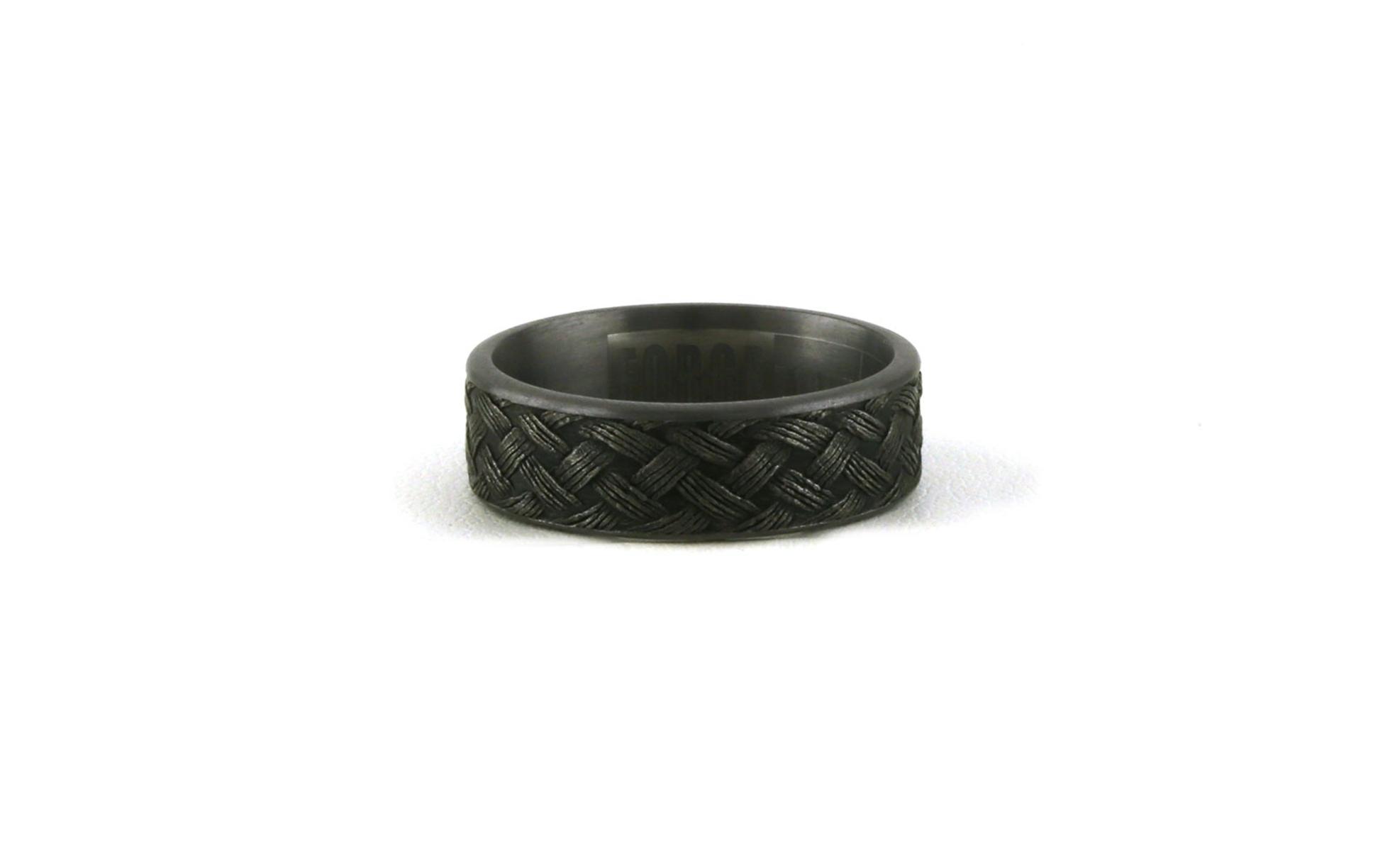 Flat Comfort Fit Wedding Band with Lattice Weave Pattern Finish in Gray Tantalum (sz 10)