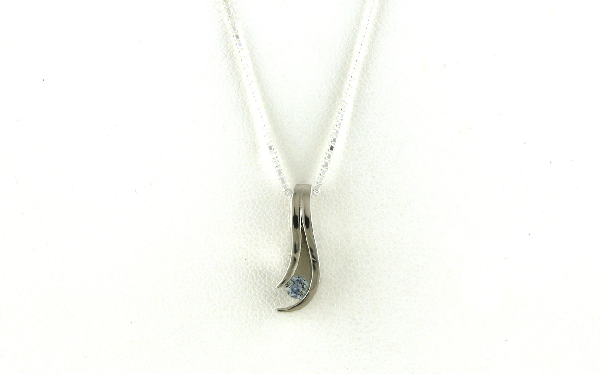 Curved Drop Channel-set Montana Sapphire Necklace in Sterling Silver (0.13cts)