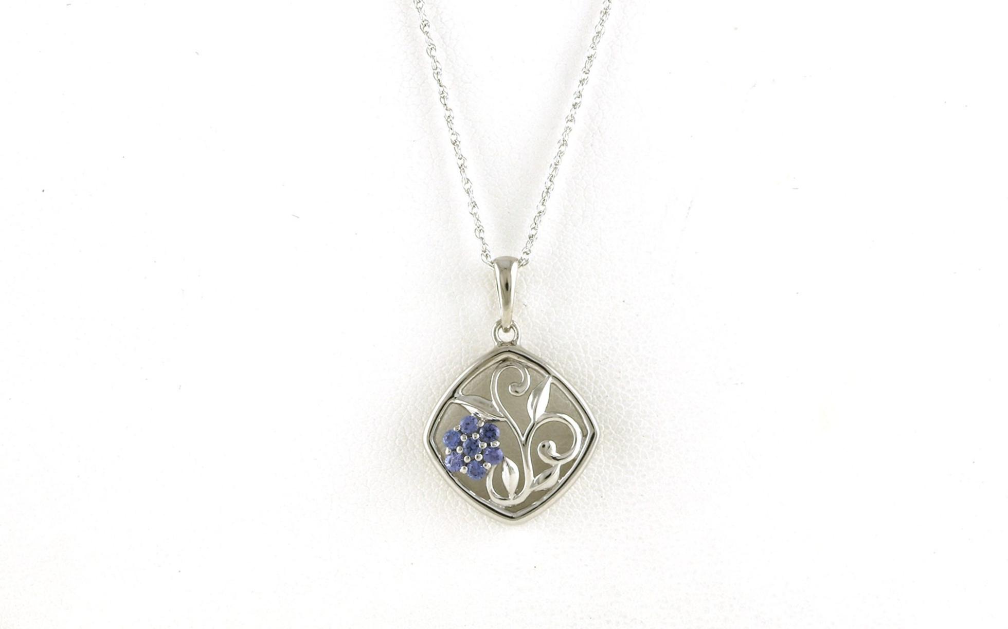 7-Stone Flower and Vine Square Montana Yogo Sapphire Necklace in Sterling Silver (0.21cts TWT)