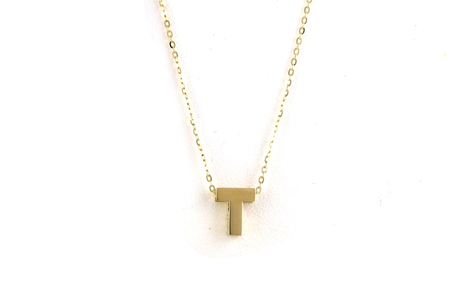 Hollow "T" Initial Necklace in Yellow Gold