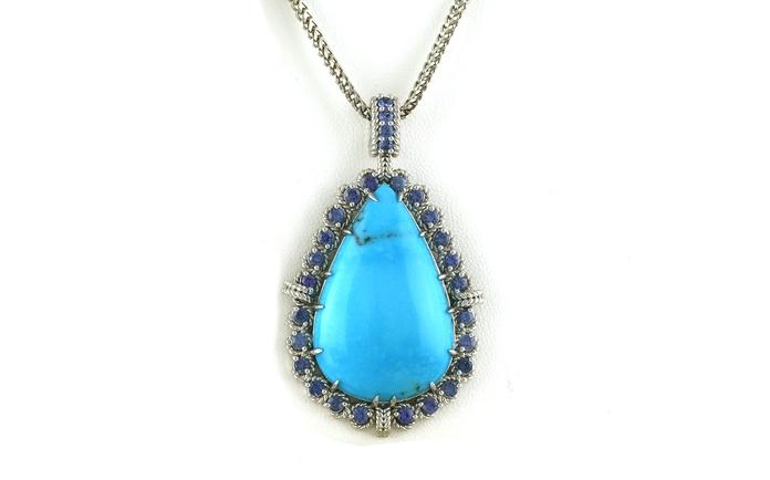 content/products/Rope Detail Drop Turquoise with Montana Yogo Sapphire Halo Necklace in White Gold (1.95cts TWT)