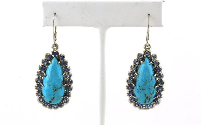 content/products/Rope Detail Halo Leverback Earrings with Turquoise and Montana Yogo Sapphires in White Gold (2.95cts TWT)