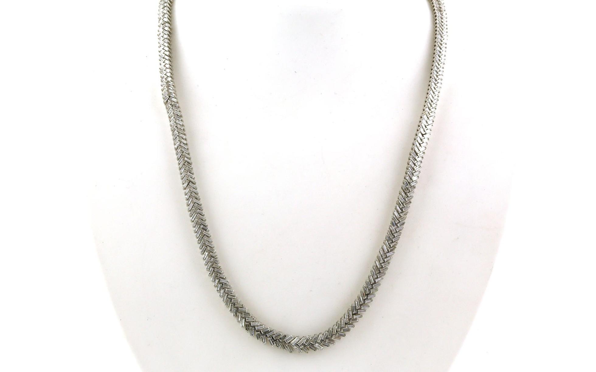 Herringbone Pattern Riviera Diamond Necklace in White Gold (9.82cts TWT)