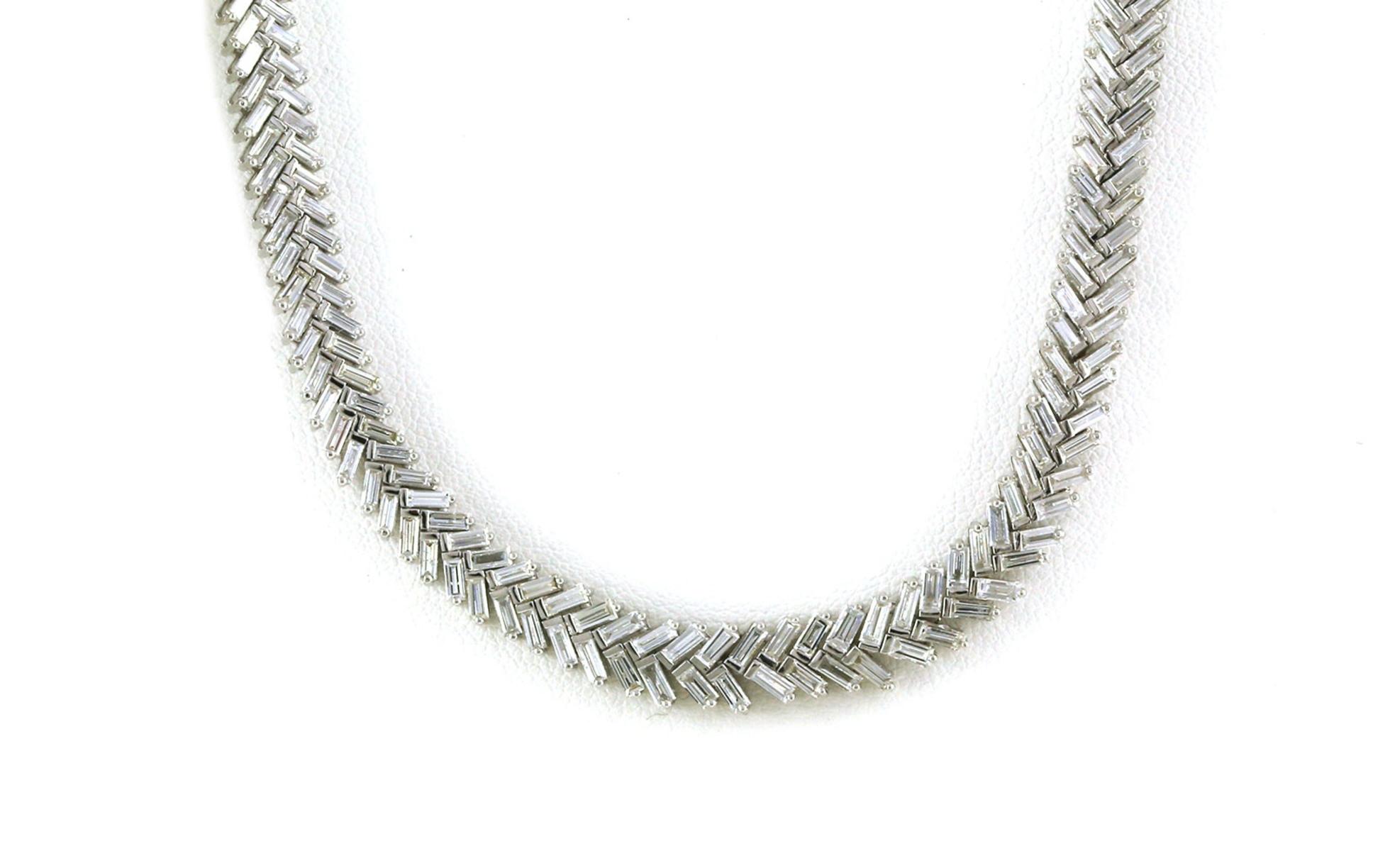 Herringbone Pattern Riviera Diamond Necklace in White Gold (9.82cts TWT) scale