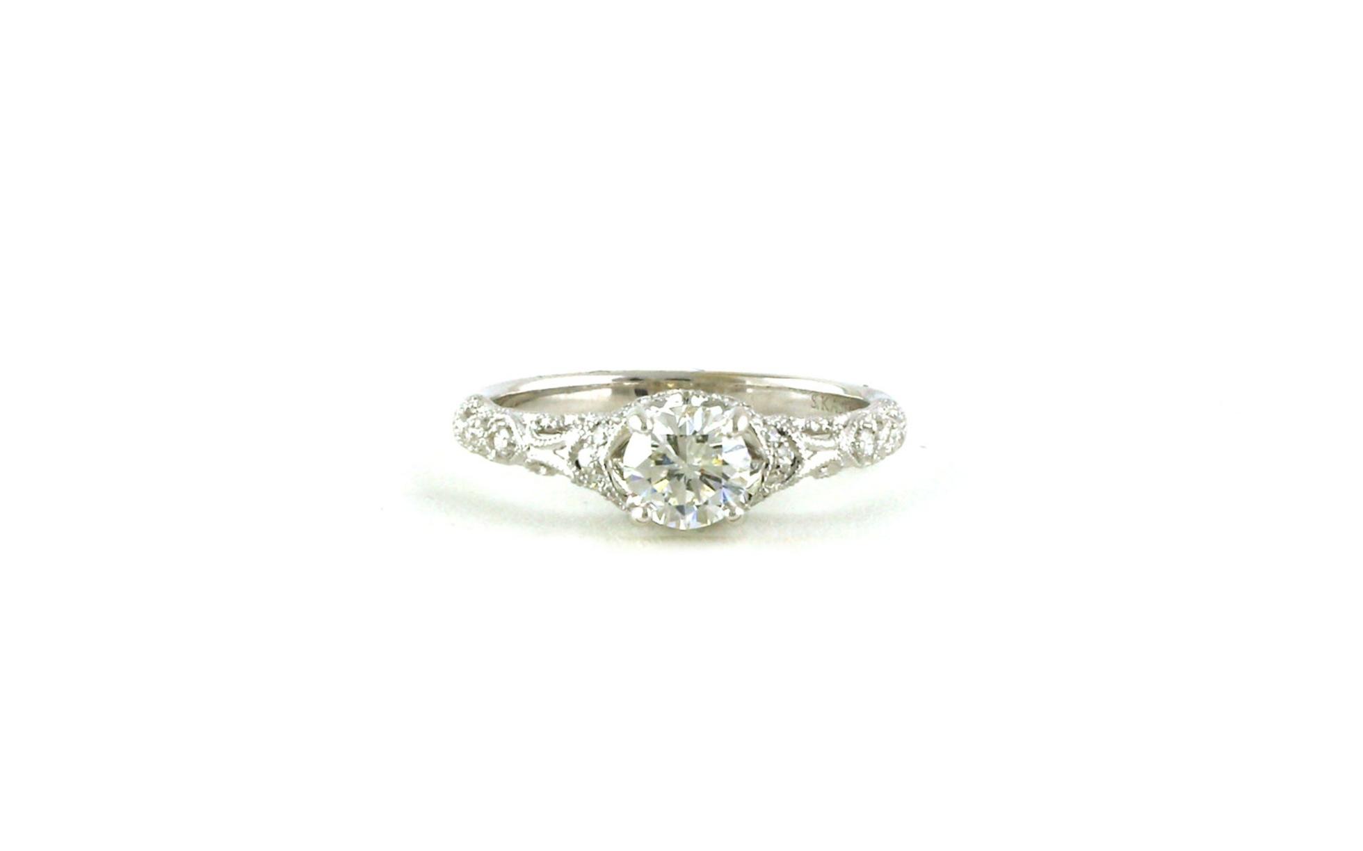 Filigree 4-Prong Diamond Engagement Ring in White Gold (0.78cts TWT)