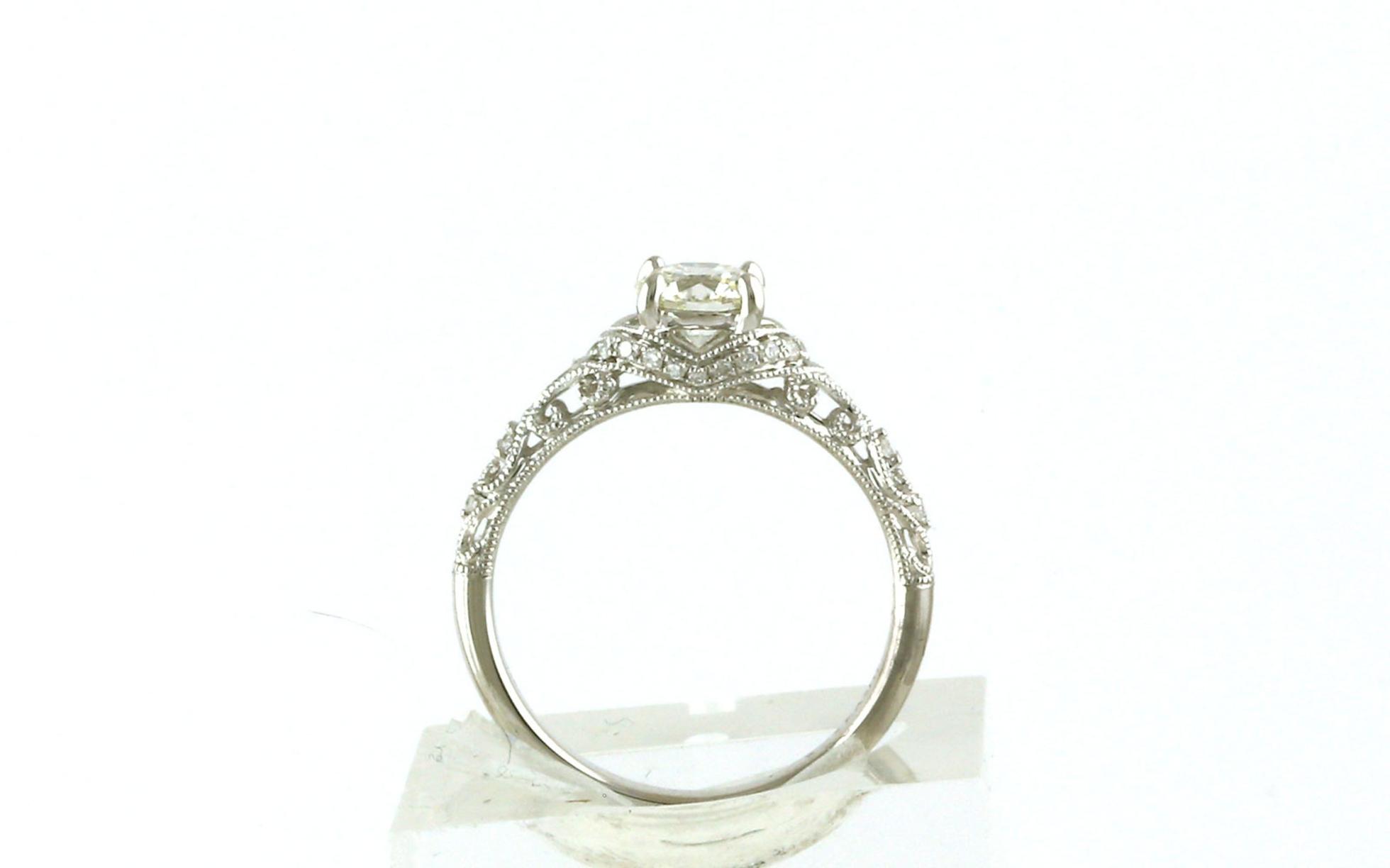 Filigree 4-Prong Diamond Engagement Ring in White Gold (0.78cts TWT) side