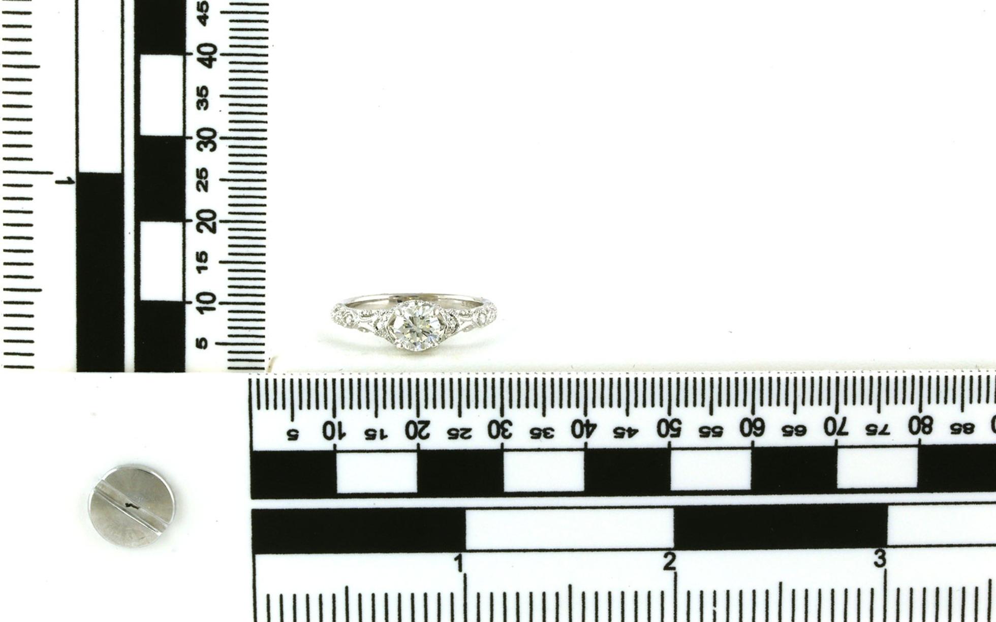 Filigree 4-Prong Diamond Engagement Ring in White Gold (0.78cts TWT) scale