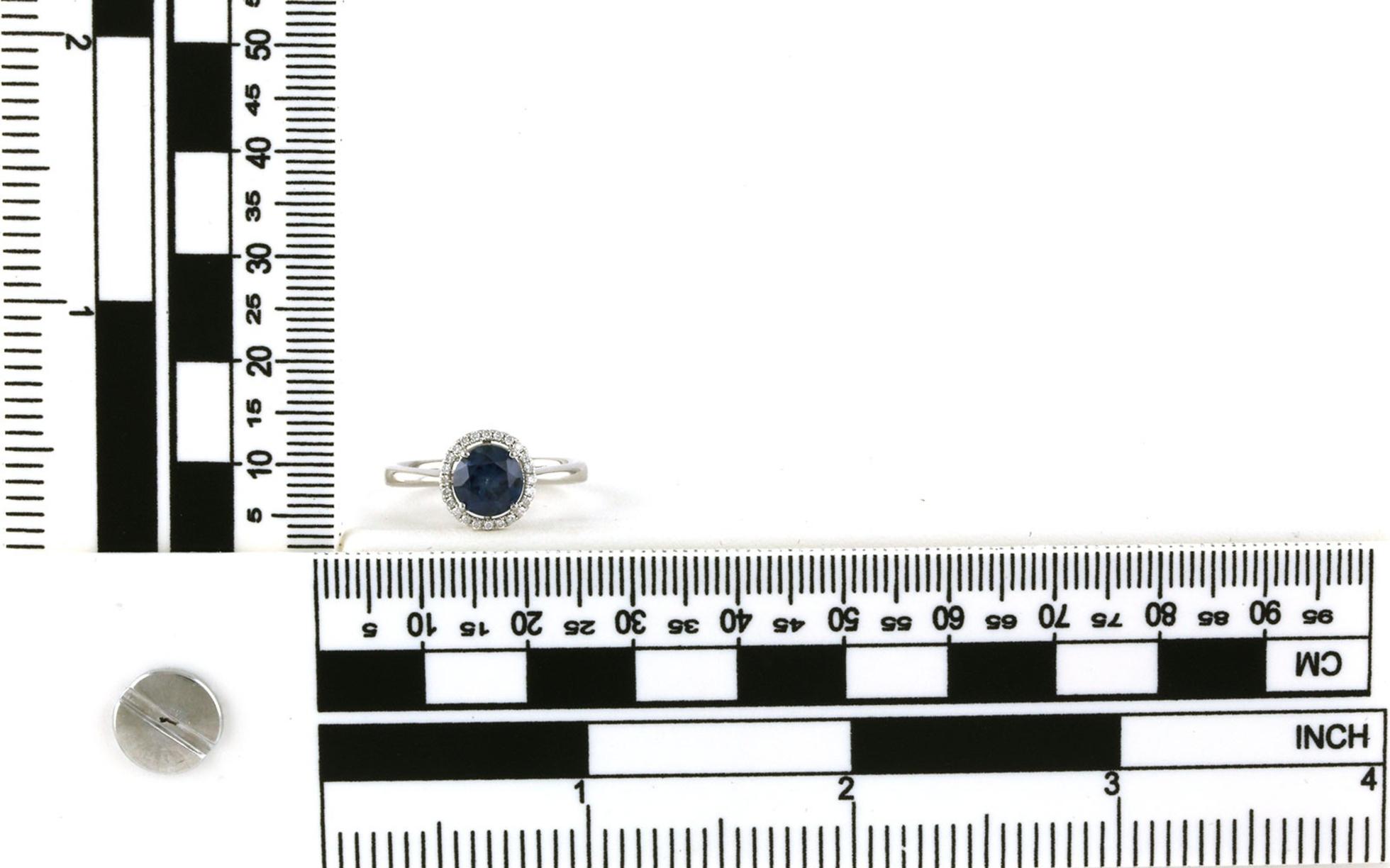 Halo-style Montana Sapphire and Diamond Ring in White Gold (1.49cts TWT) scale