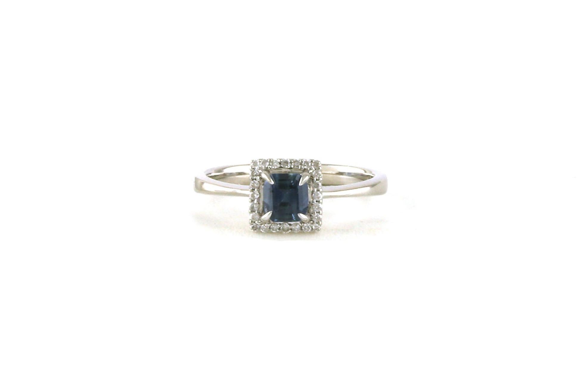 Halo-style Square-cut Montana Sapphire and Diamond Ring in White Gold (0.67cts TWT)