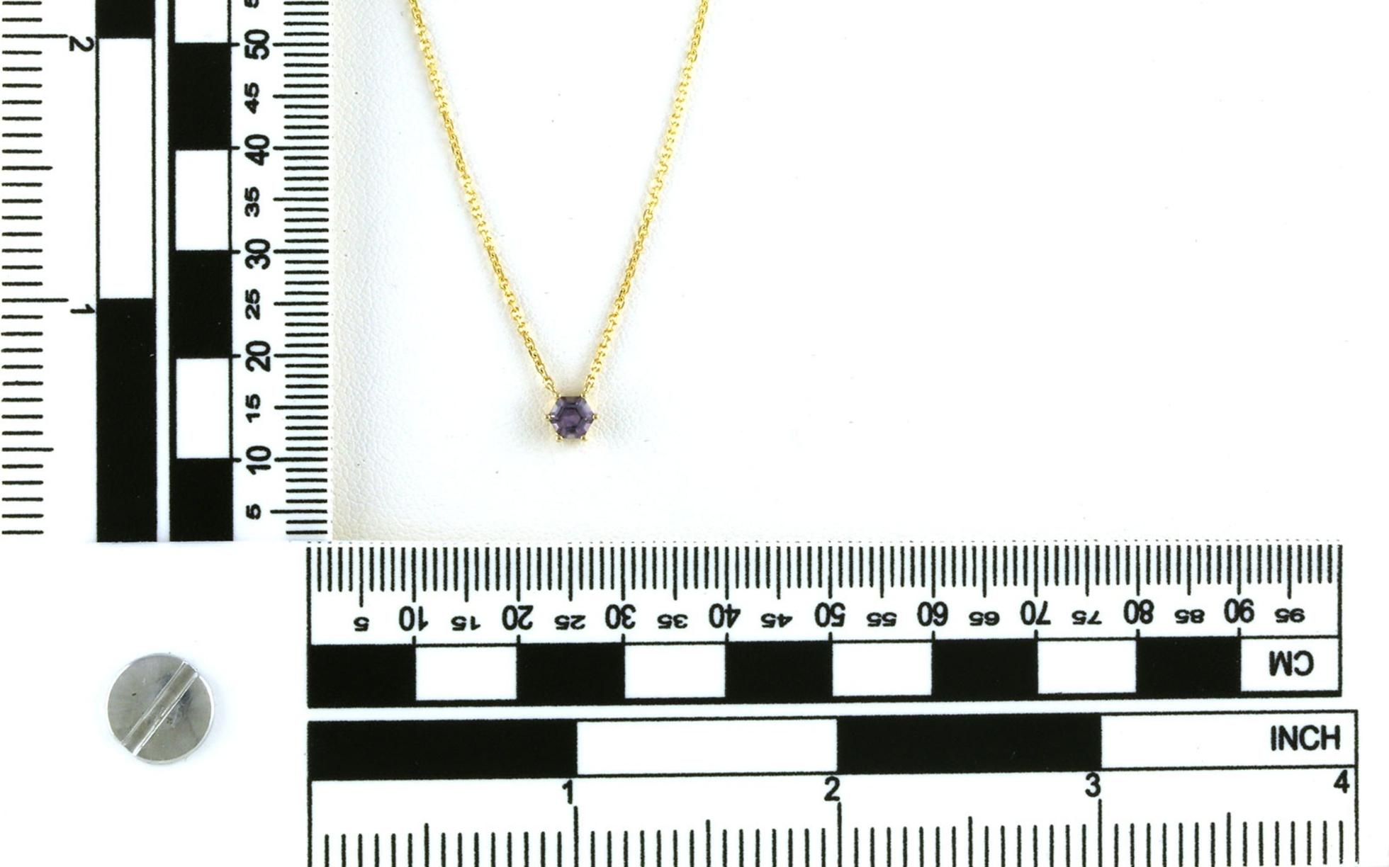 Solitaire Hexagon-cut Lavender Montana Sapphire Necklace in Yellow Gold (0.37cts) scale