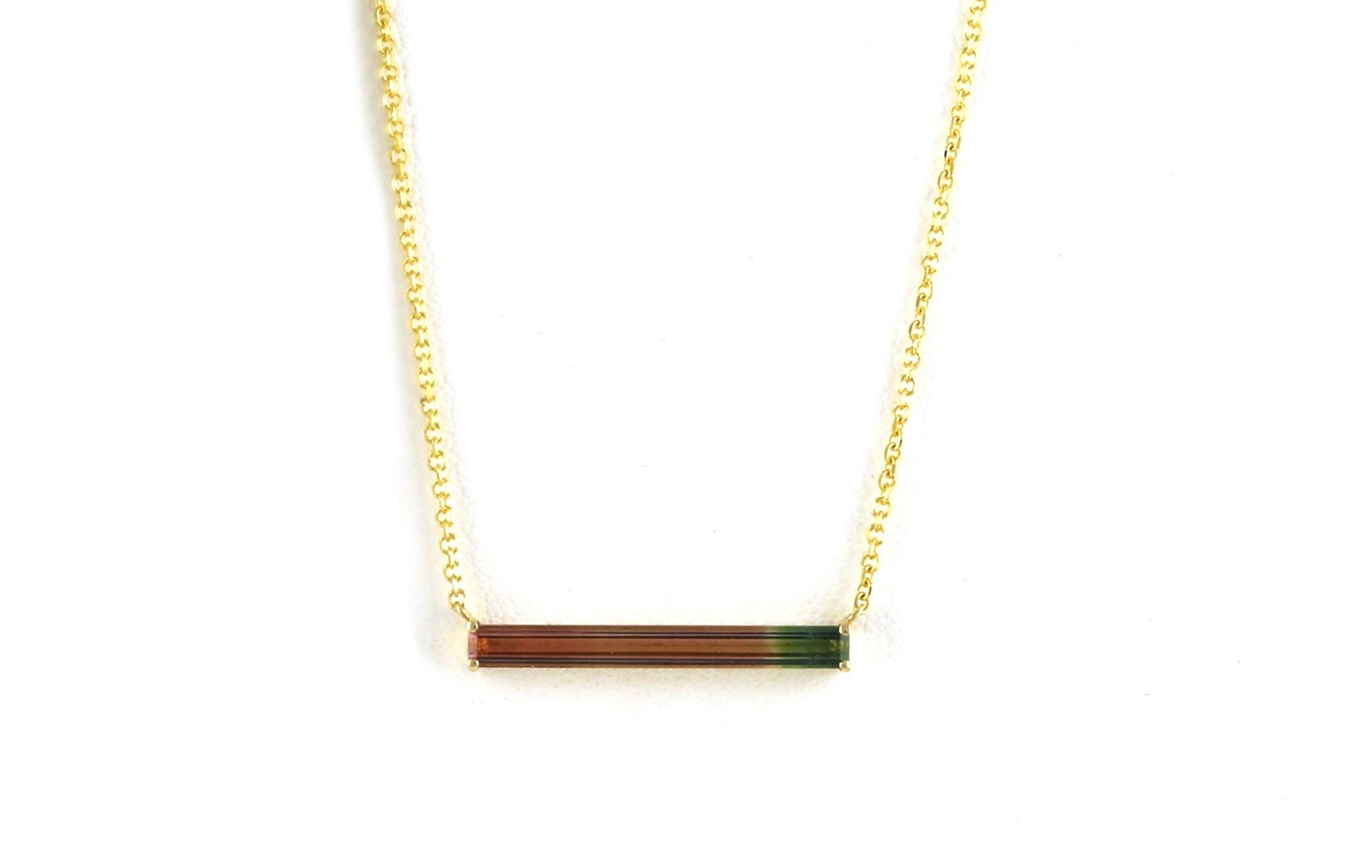 Baguette-cut Watermelon Tourmaline Bar Necklace in Yellow Gold (1.14cts)