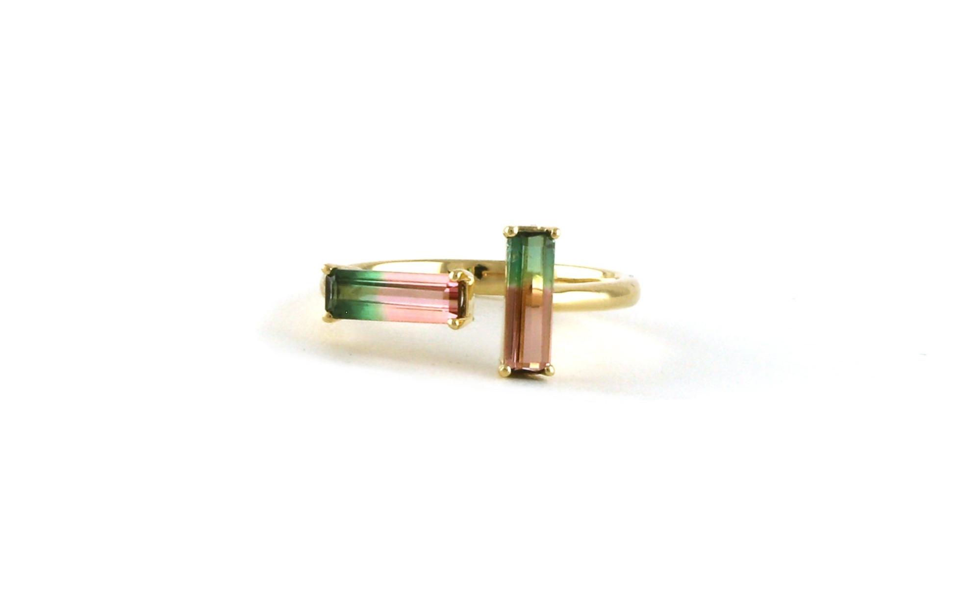 2-Stone Negative Space Watermelon Tourmaline Ring in Yellow Gold (1.25cts TWT)