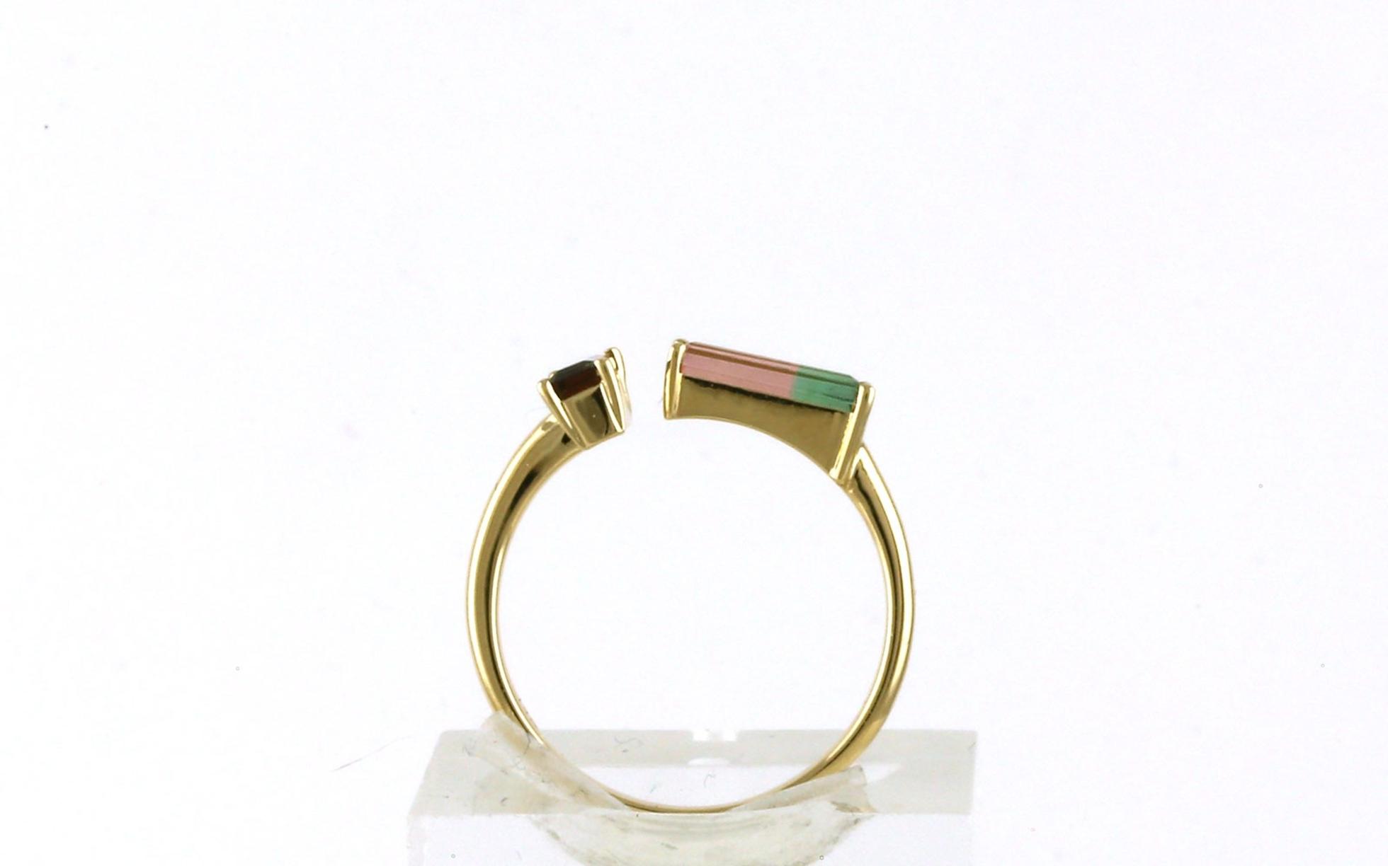 2-Stone Negative Space Watermelon Tourmaline Ring in Yellow Gold (1.25cts TWT) side