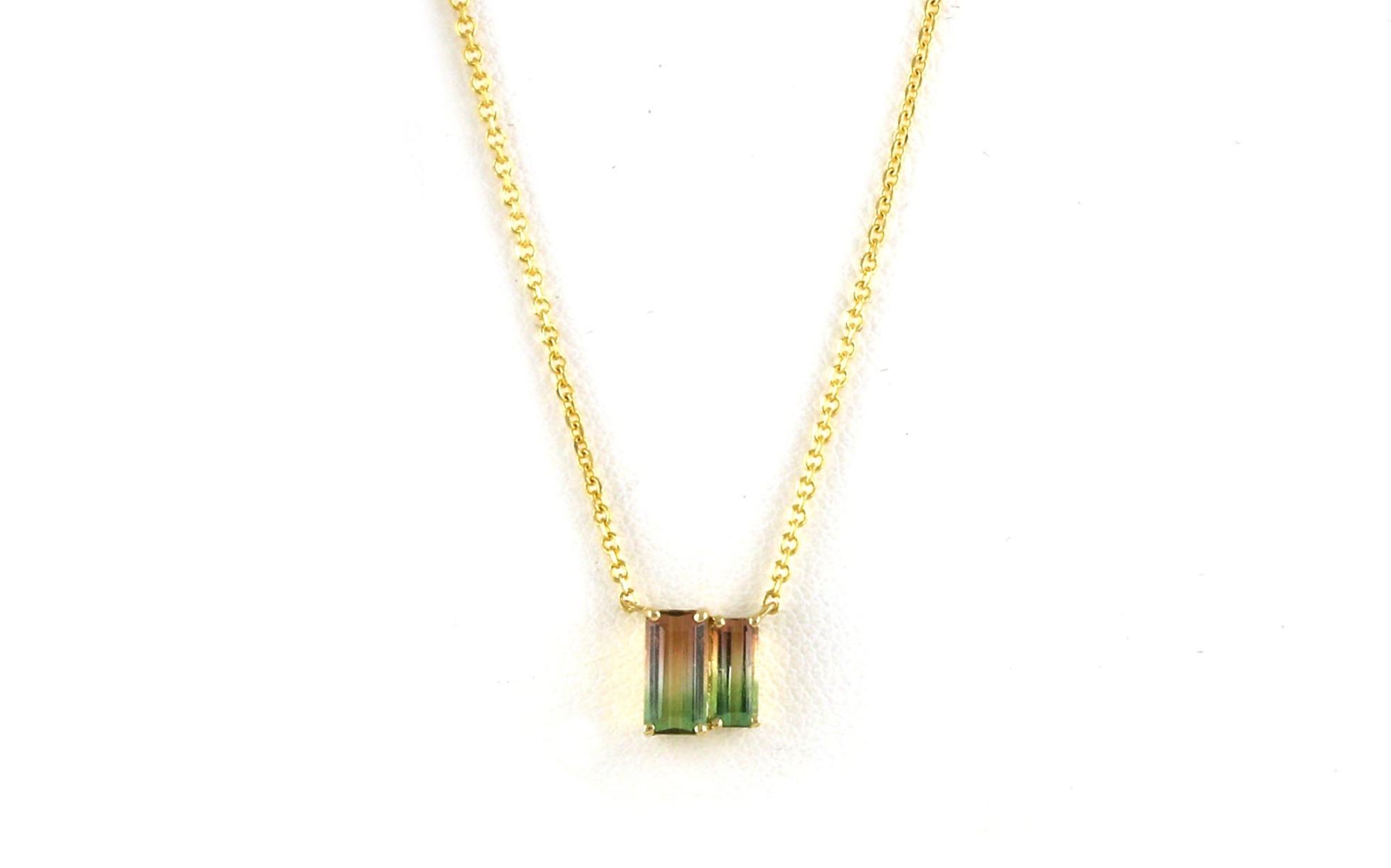 2-Stone Baguette-cut Watermelon Tourmaline Necklace in Yellow Gold (1.14cts)