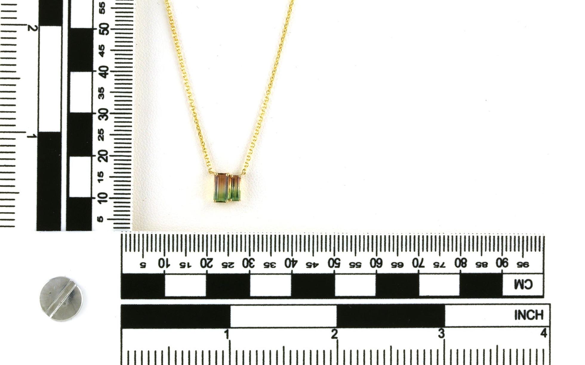 2-Stone Baguette-cut Watermelon Tourmaline Necklace in Yellow Gold (1.14cts) scale