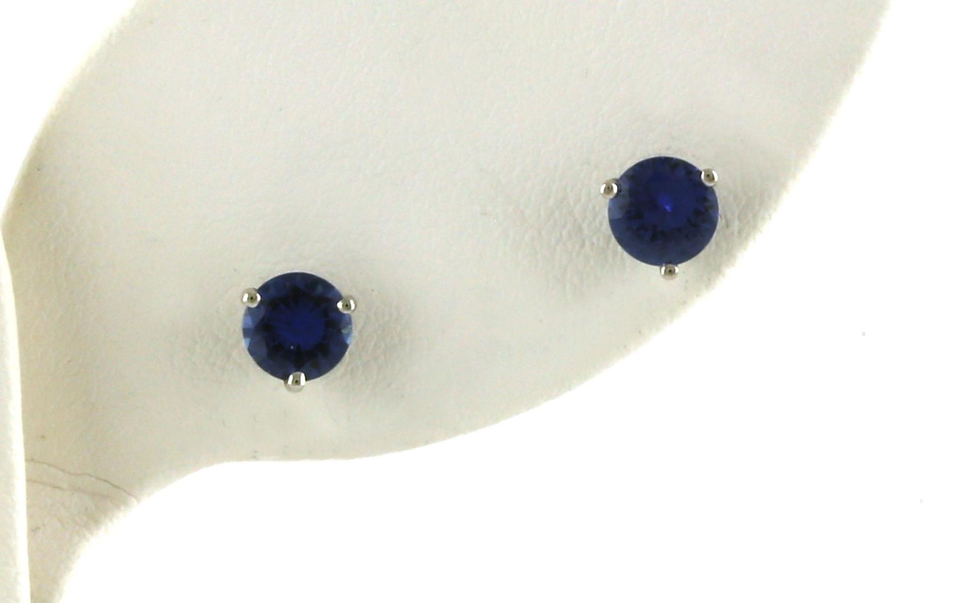 Montana Yogo Sapphire Stud Earrings in 3-Prong Martini Settings in White Gold (1.00cts TWT)